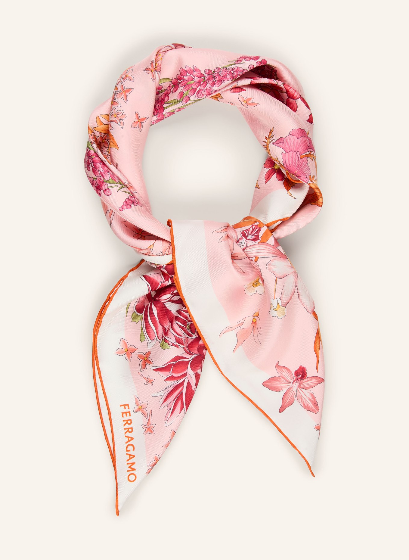 FERRAGAMO Seidentuch: ROSA / ROT / WEISS
