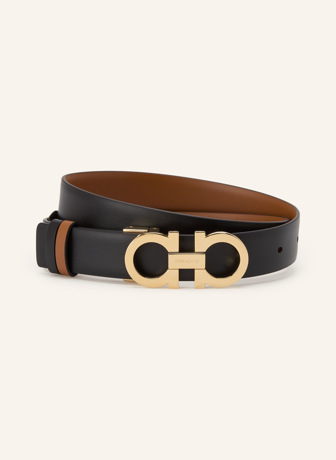 FERRAGAMO Omkeerbare leren riem: BRUIN / ZWART