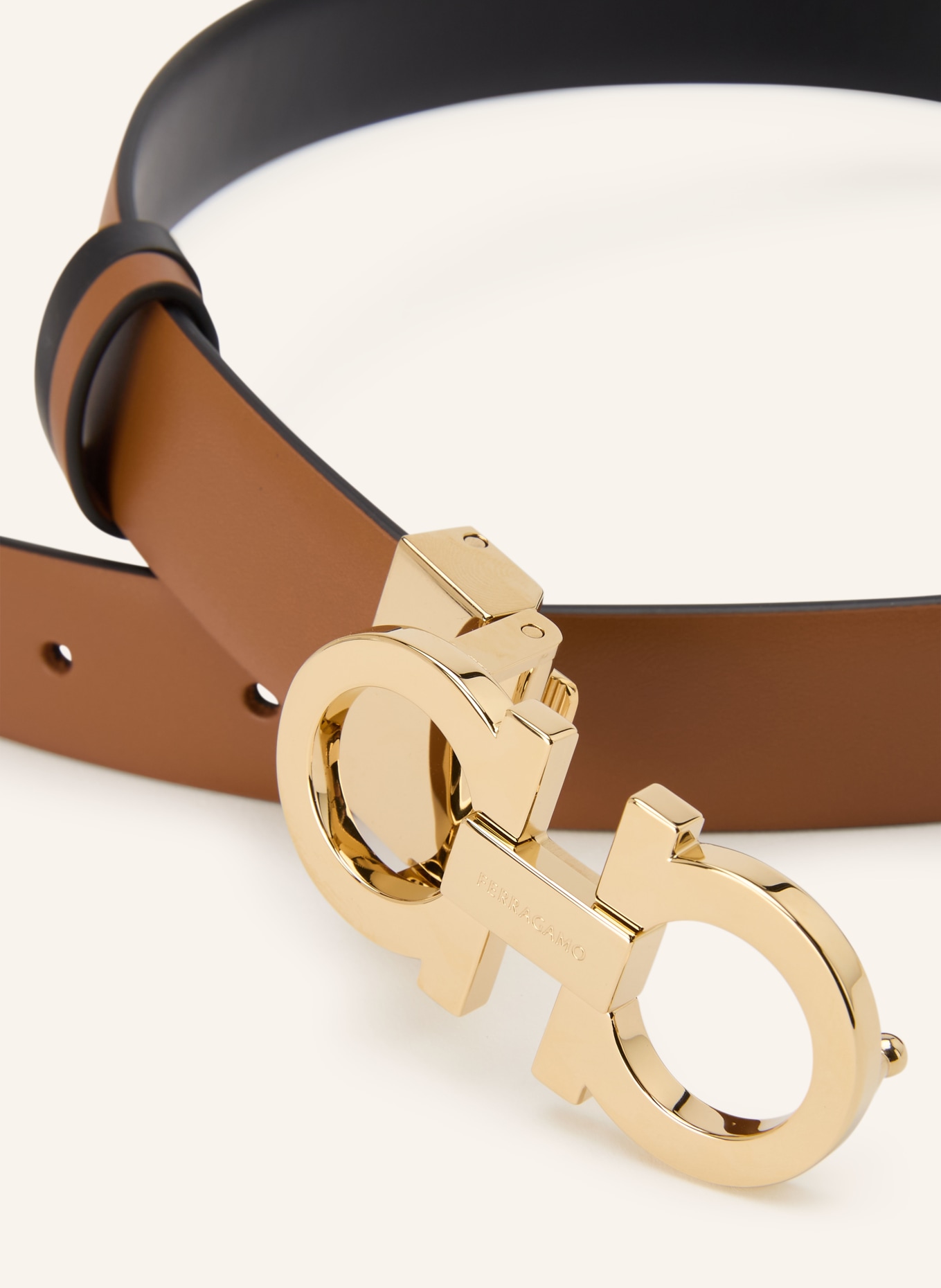 FERRAGAMO Omkeerbare leren riem: BRUIN / ZWART