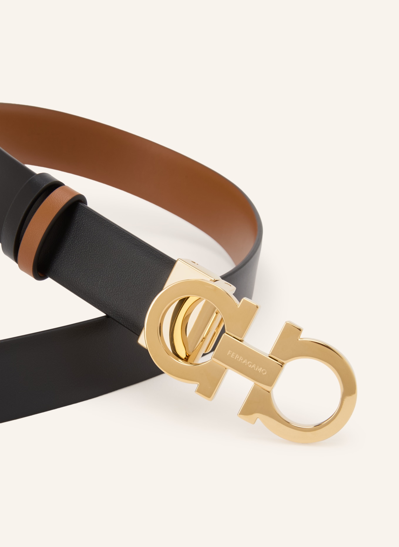 FERRAGAMO Omkeerbare leren riem: BRUIN / ZWART