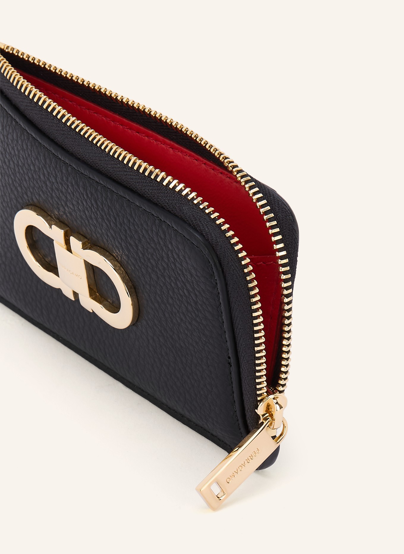 FERRAGAMO Porte-cartes DOUBLE GANCIO: NOIR / OR