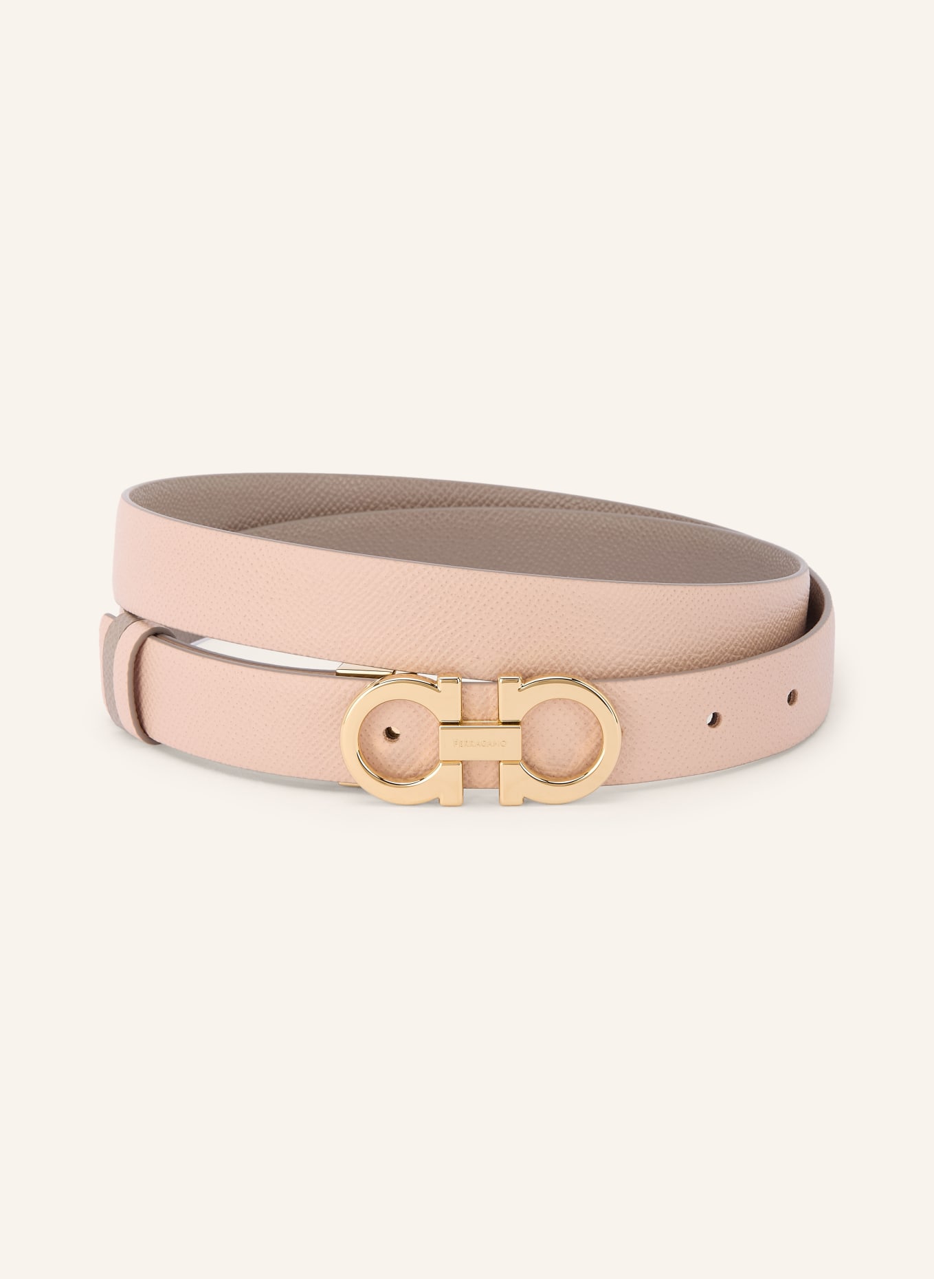 FERRAGAMO Ceinture en cuir réversible: ROSÉ / OR / TAUPE