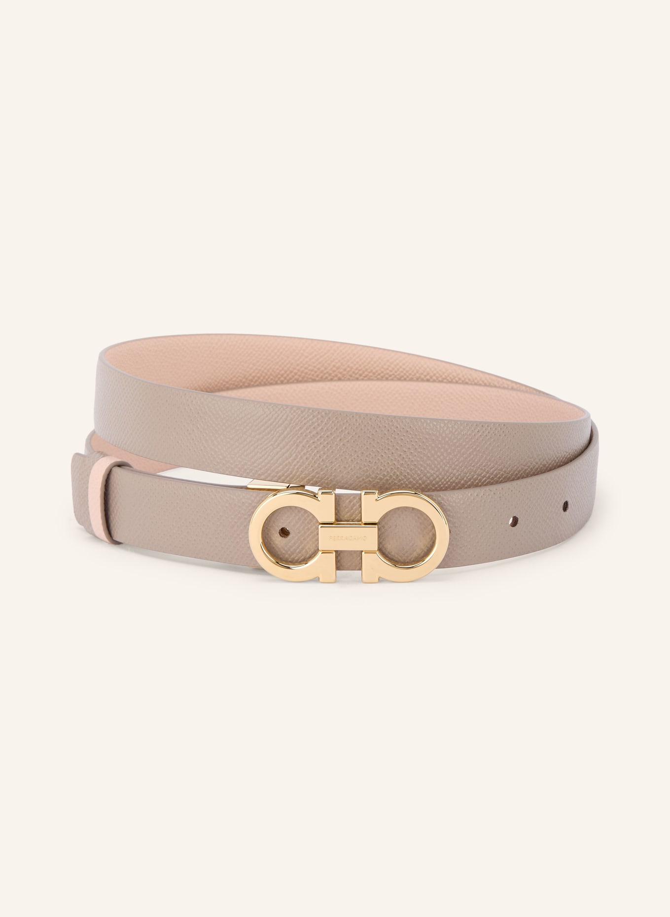 FERRAGAMO Ceinture en cuir réversible: ROSÉ / OR / TAUPE