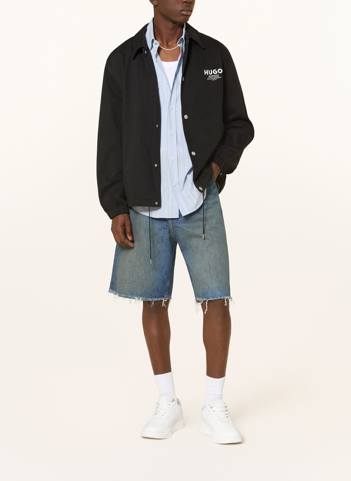 HUGO Overshirt BIYO: SCHWARZ / WEISS