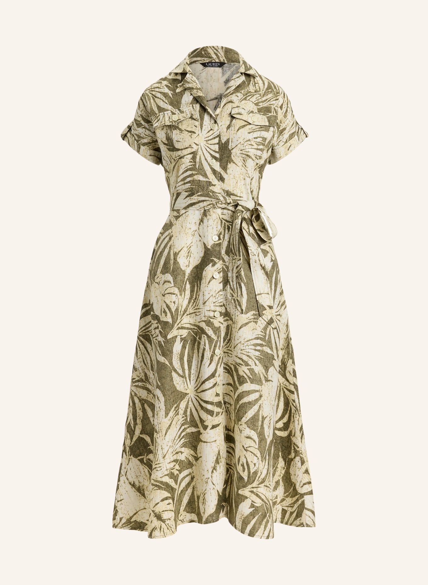 LAUREN RALPH LAUREN Leinenkleid: BEIGE / OLIV