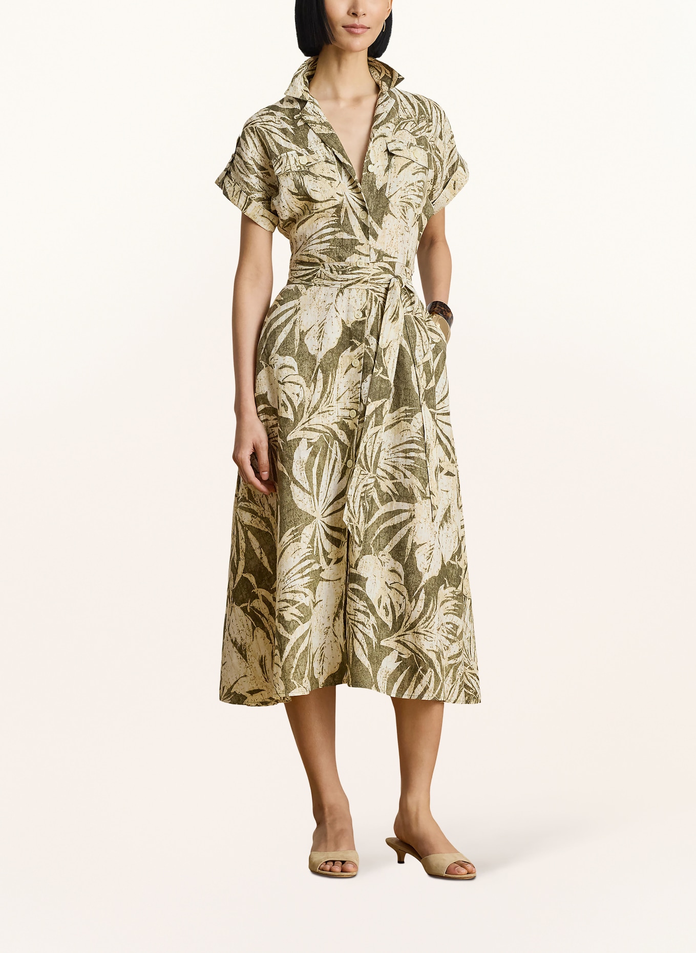 LAUREN RALPH LAUREN Leinenkleid: BEIGE / OLIV