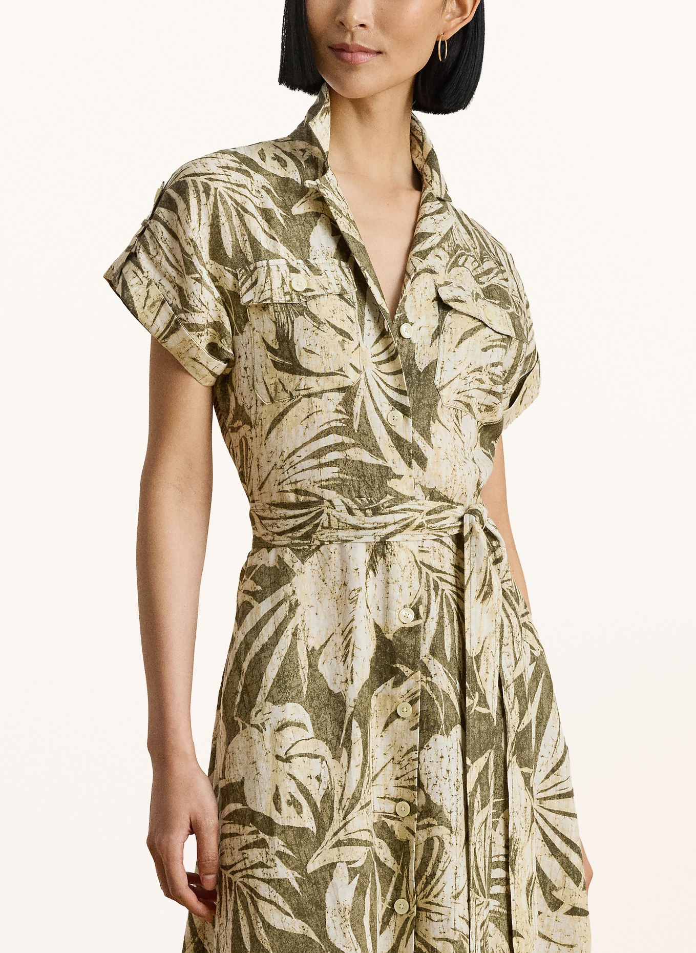 LAUREN RALPH LAUREN Leinenkleid: BEIGE / OLIV