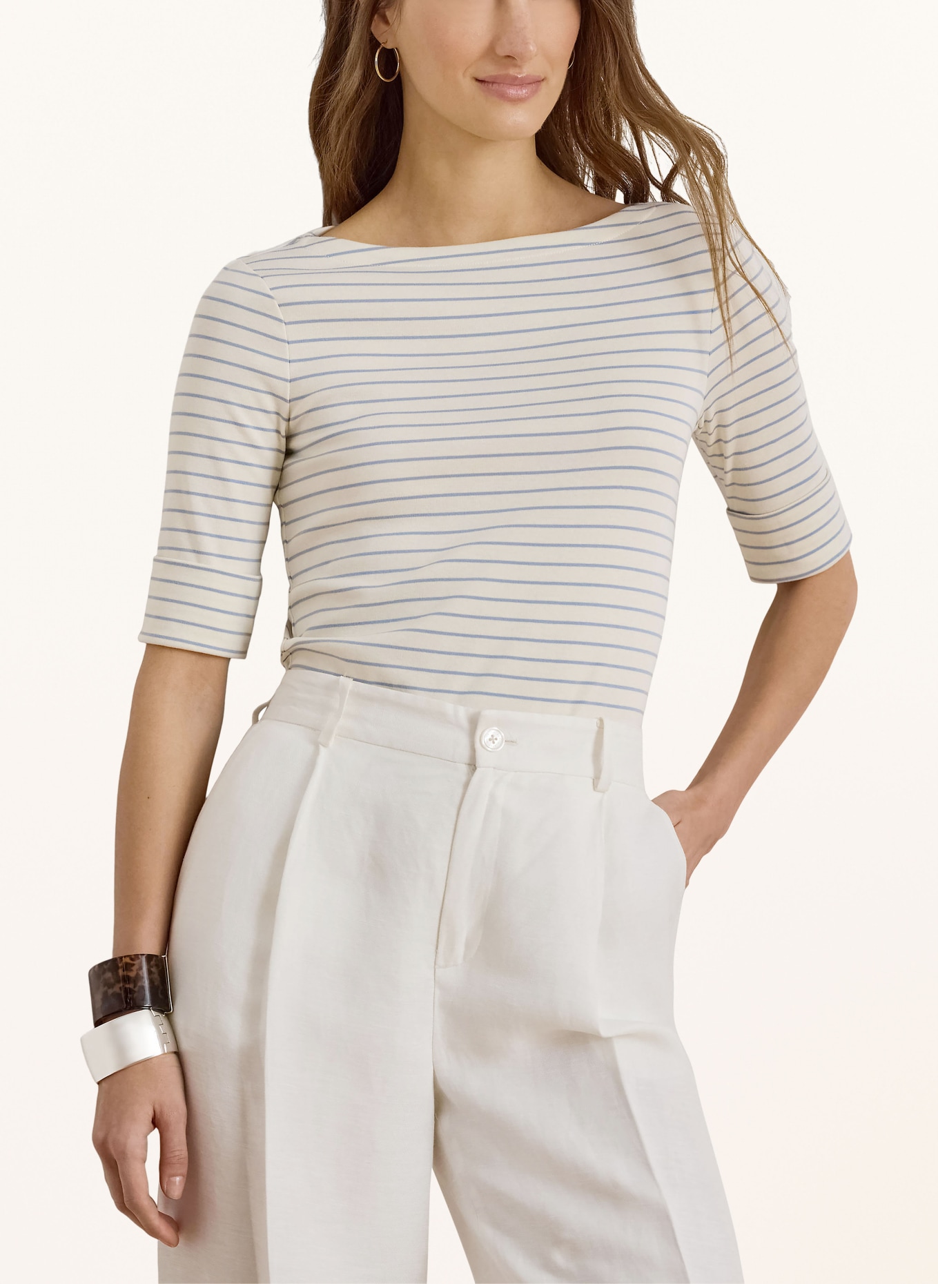 LAUREN RALPH LAUREN T-Shirt: CREME / HELLBLAU