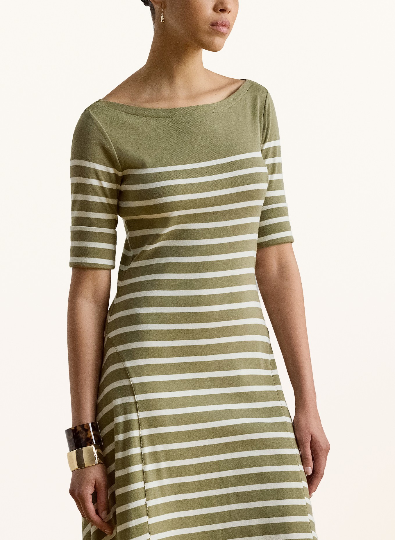 LAUREN RALPH LAUREN Jerseykleid: OLIV / CREME