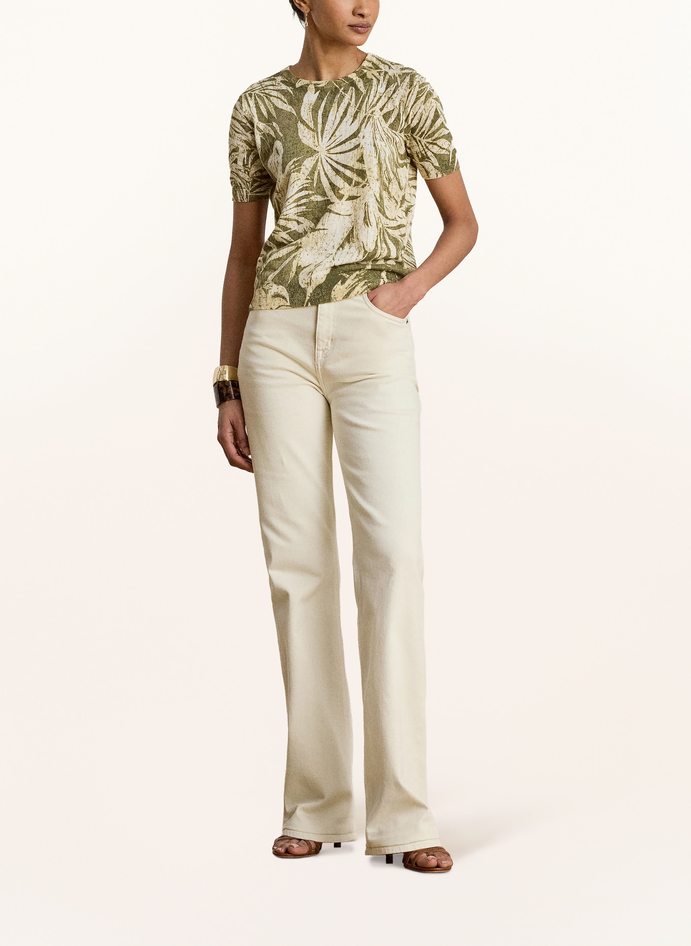 LAUREN RALPH LAUREN Pletené tričko s lnem: SVĚTLE ZELENÁ / TMAVĚ ŽLUTÁ / KHAKI