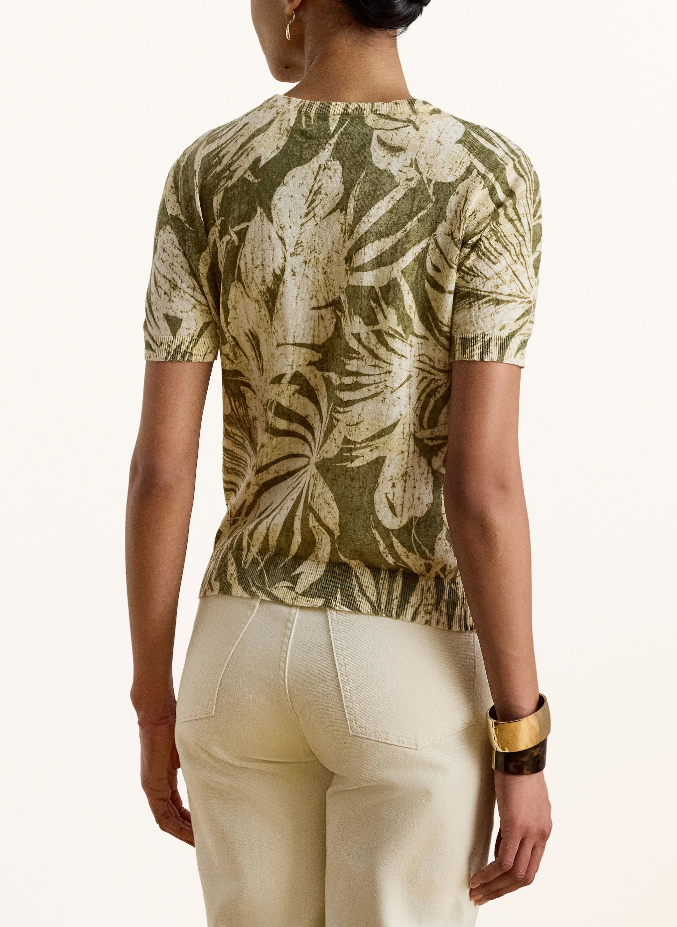 LAUREN RALPH LAUREN Pletené tričko s lnem: SVĚTLE ZELENÁ / TMAVĚ ŽLUTÁ / KHAKI