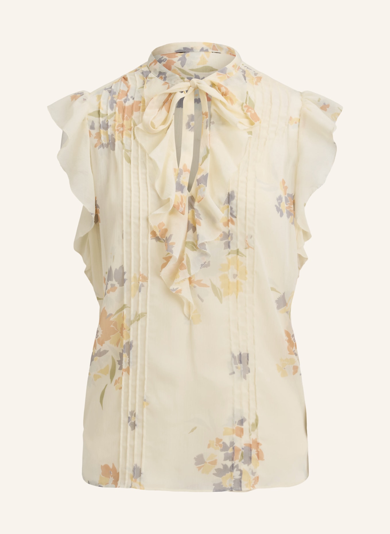 LAUREN RALPH LAUREN Blusentop mit Volants: HELLGELB / BLAUGRAU / HELLORANGE