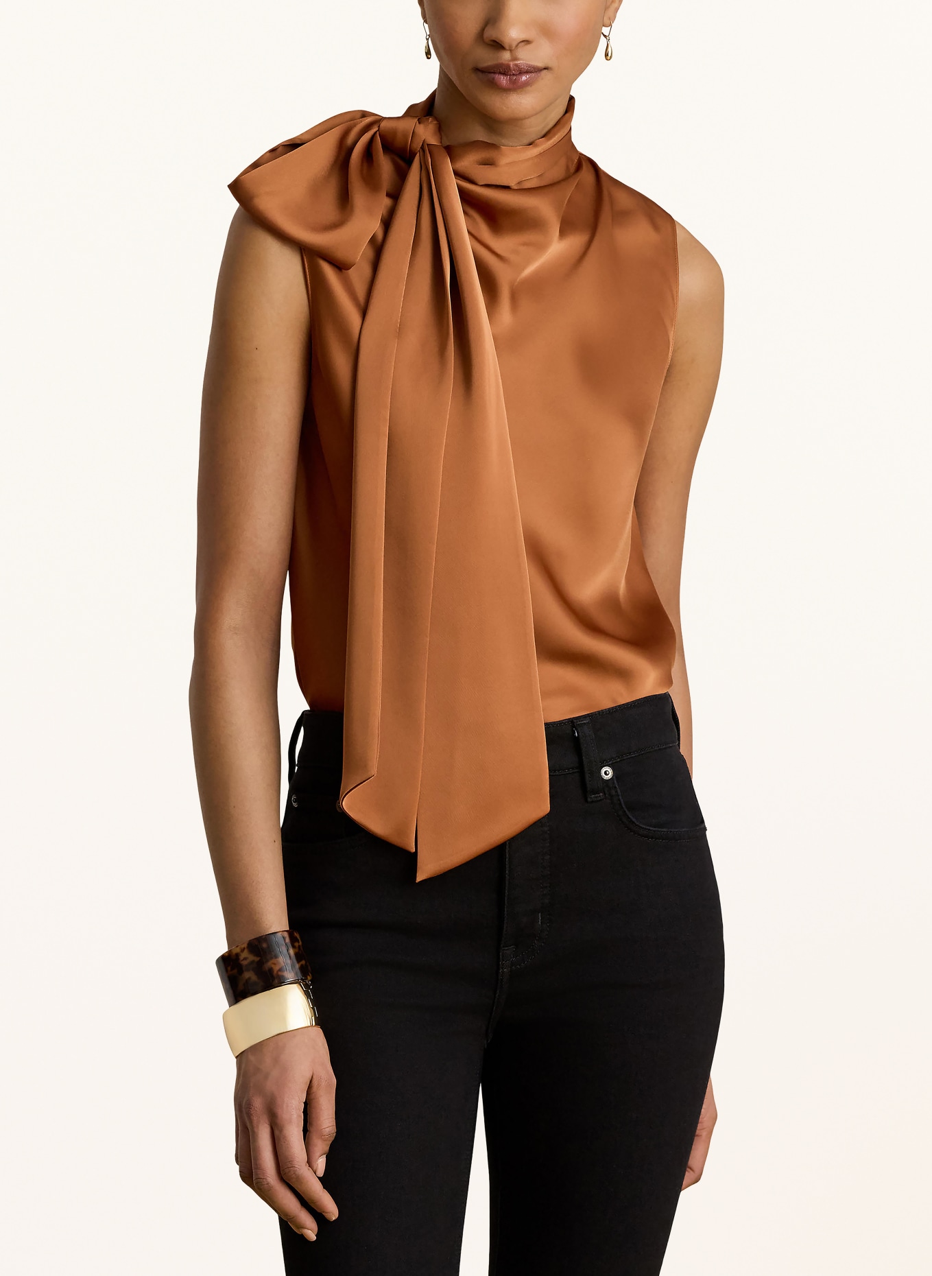 LAUREN RALPH LAUREN Satijnen top met strik: COGNAC