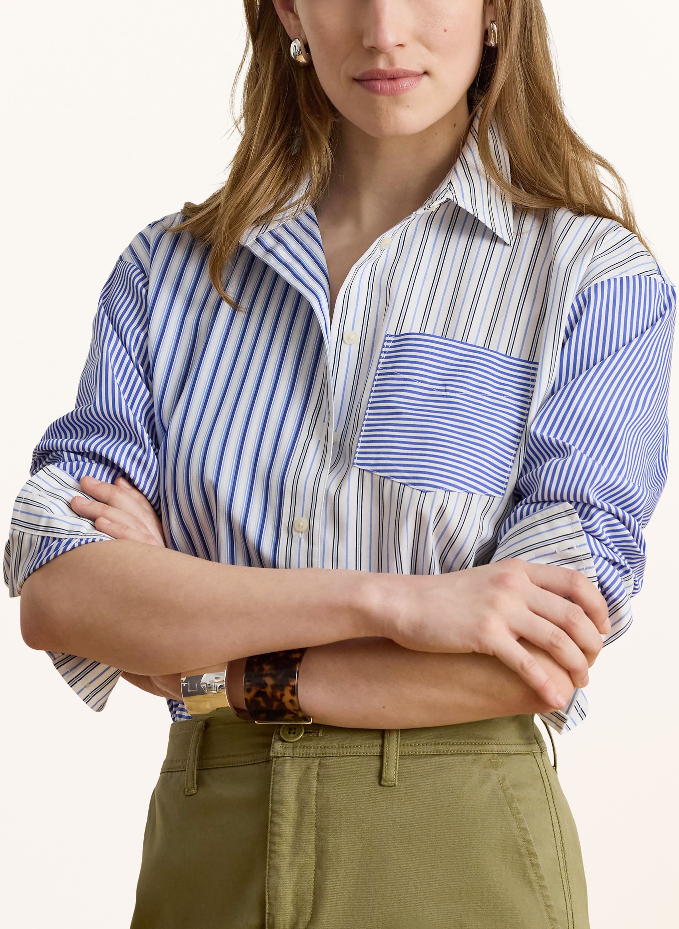 LAUREN RALPH LAUREN Hemdbluse: WEISS / HELLBLAU / DUNKELBLAU