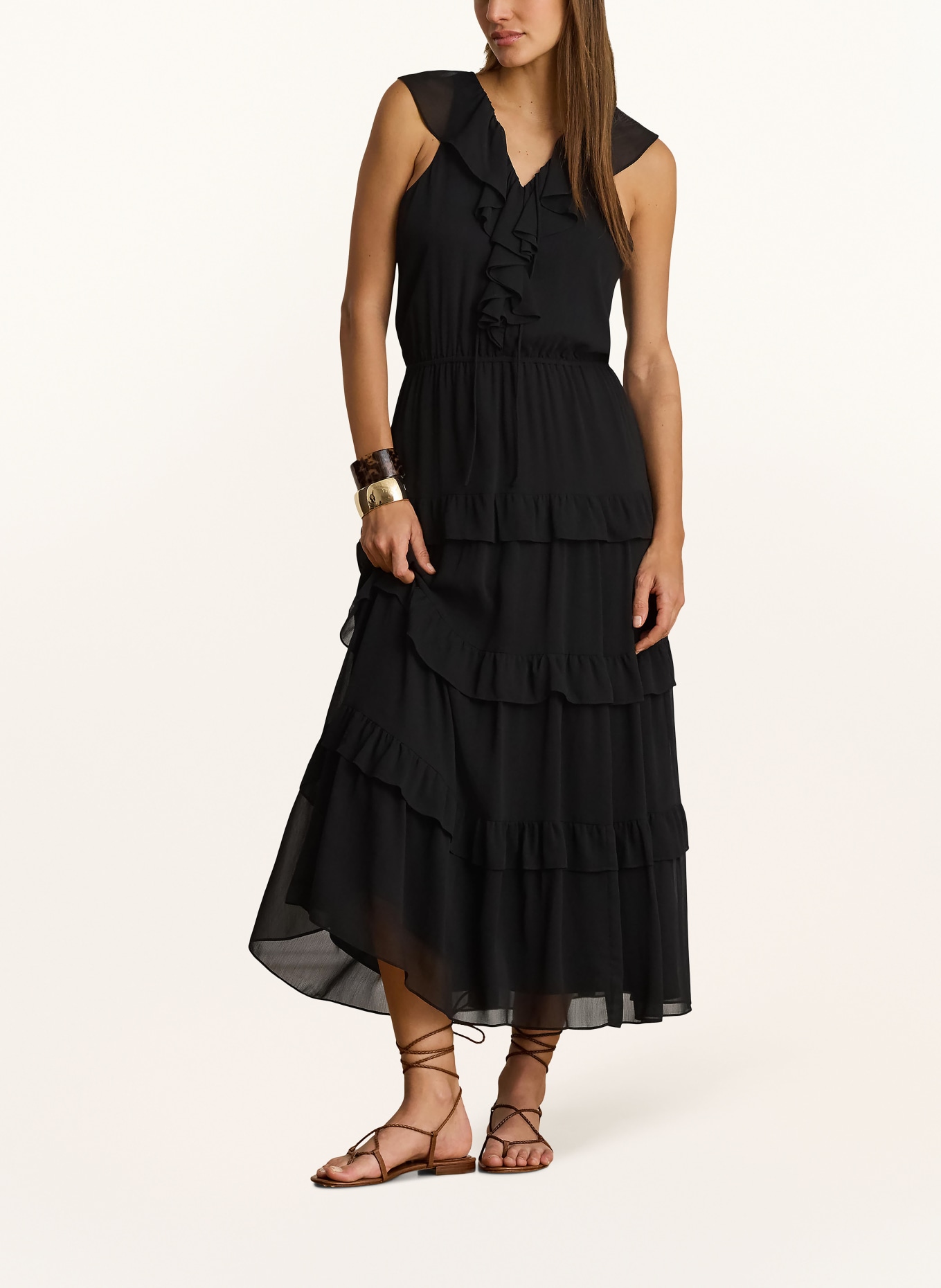 LAUREN RALPH LAUREN Kleid mit Volants und Rüschen: SCHWARZ