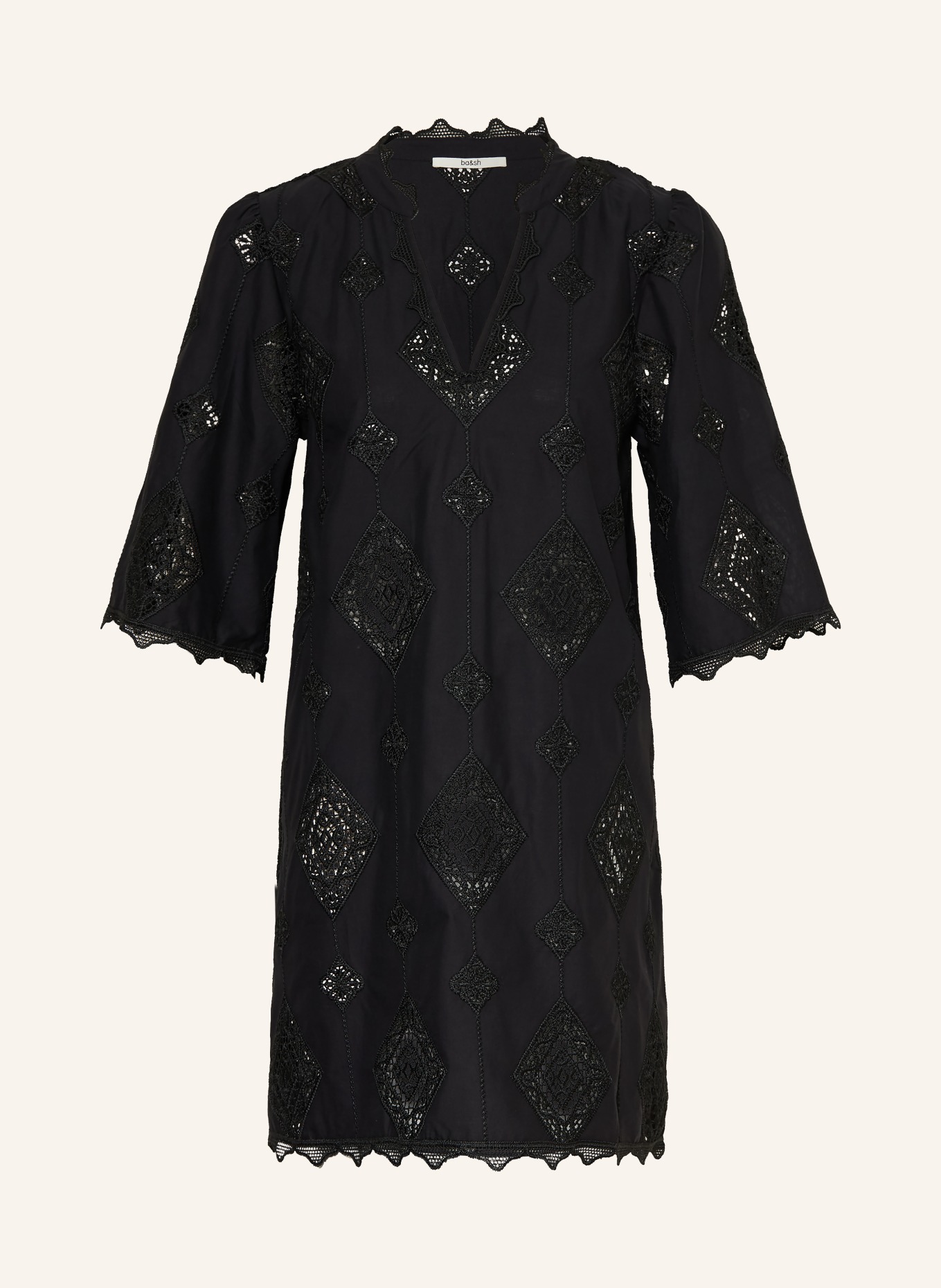 ba&sh Kleid MALO mit Lochspitze und 3/4-Arm: SCHWARZ