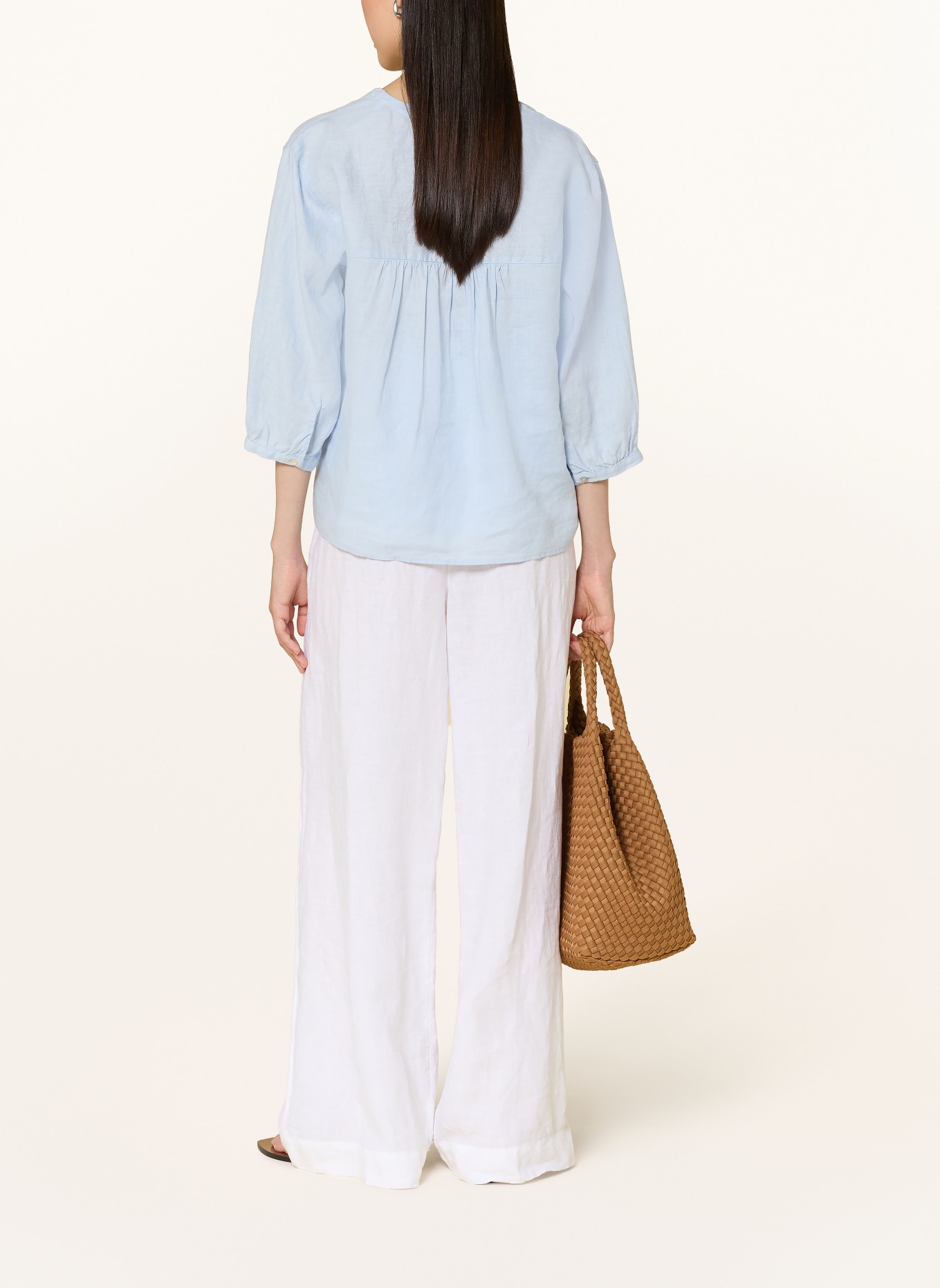 OPUS FEDORA-blouse van linnen met 3/4-mouwen: LICHTBLAUW