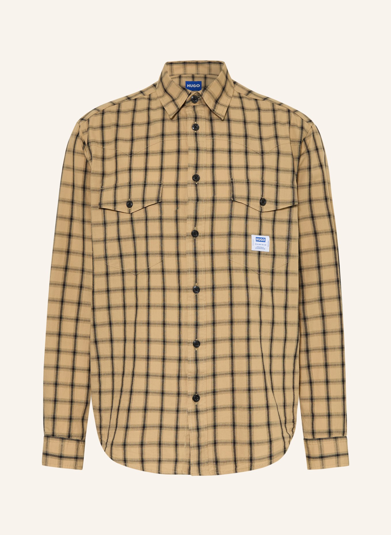 HUGO Cămașă EBALTOW Comfort Fit: CAMEL / NEGRU