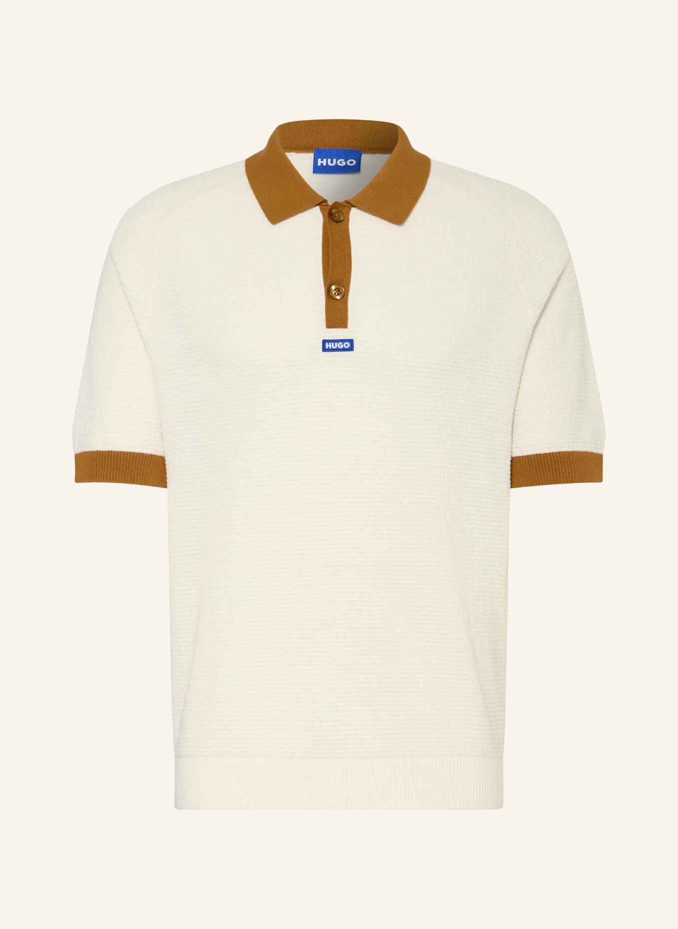 HUGO Knit Polo Shirt SIABLO: ECRU / COGNAC
