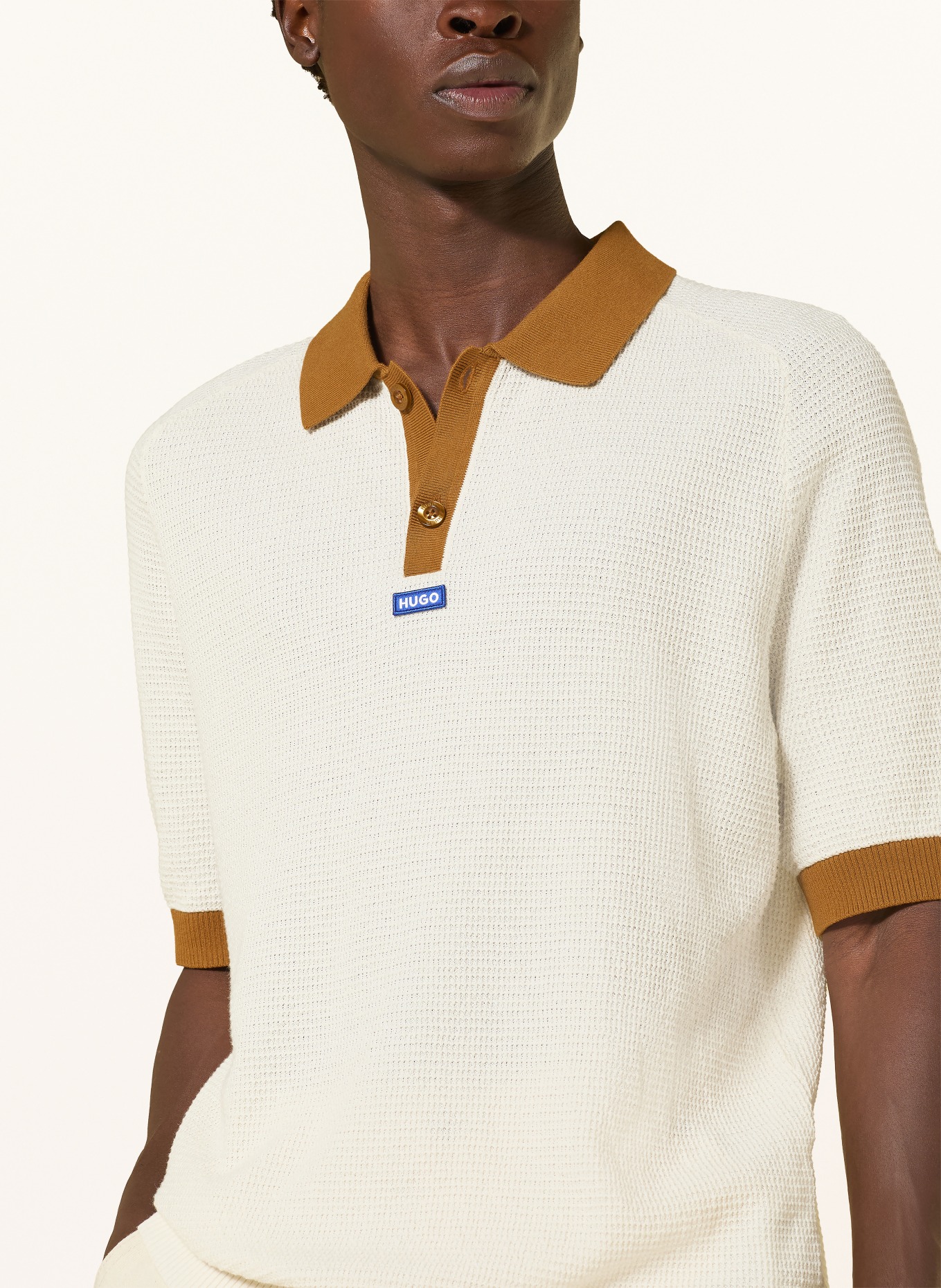 HUGO Knit Polo Shirt SIABLO: ECRU / COGNAC