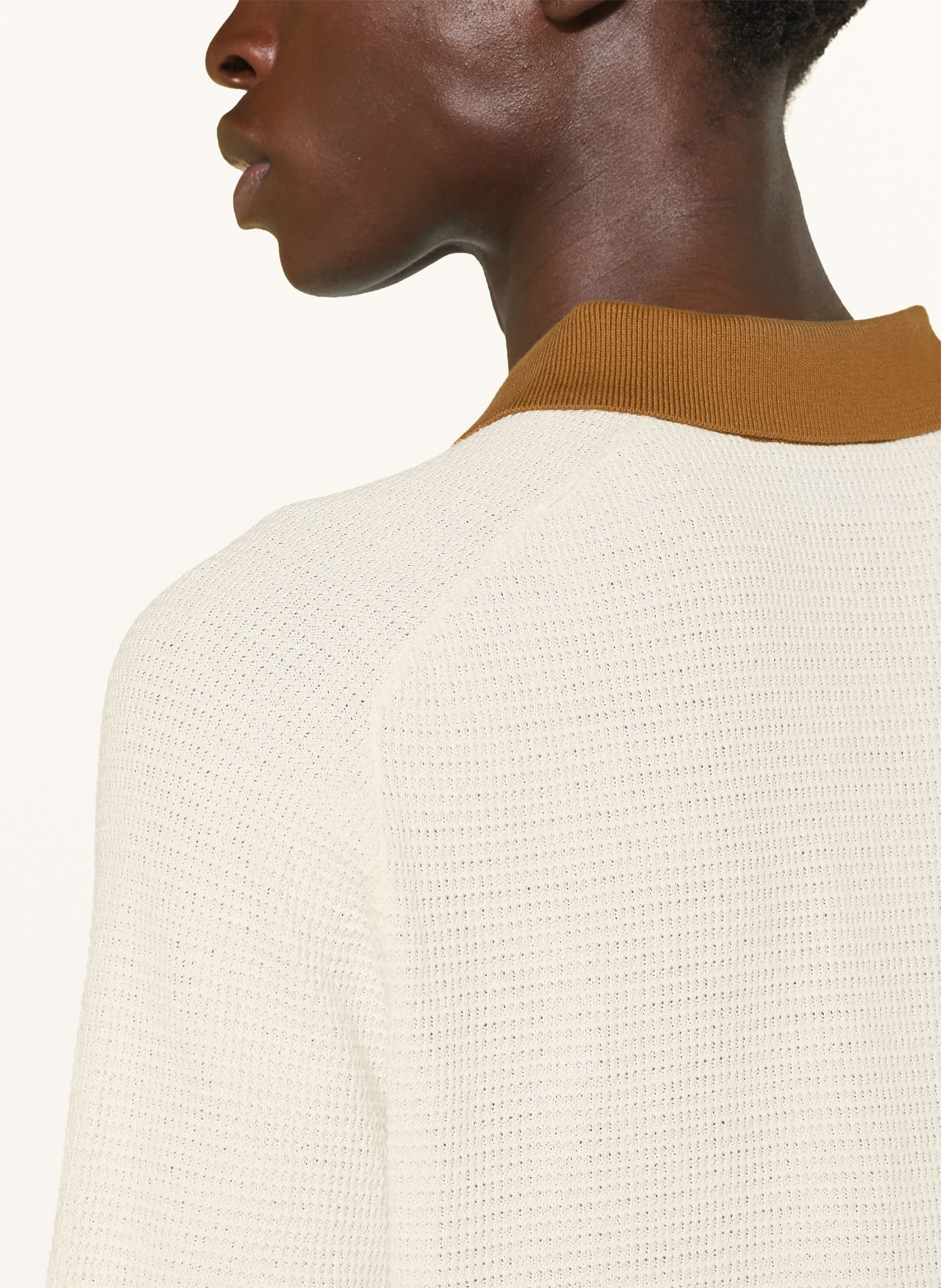 HUGO Knit Polo Shirt SIABLO: ECRU / COGNAC