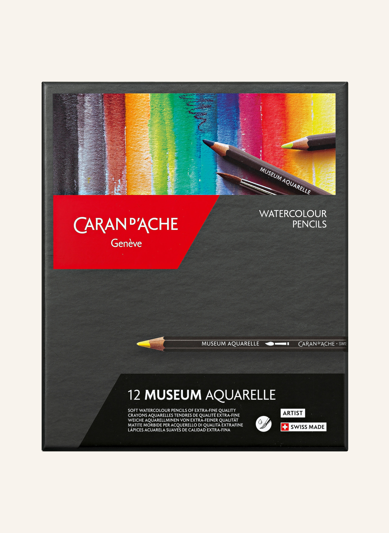 CARAN d'ACHE Sada 12 akvarelových pastelek MUSEUM AQUARELLE: ČERNÁ