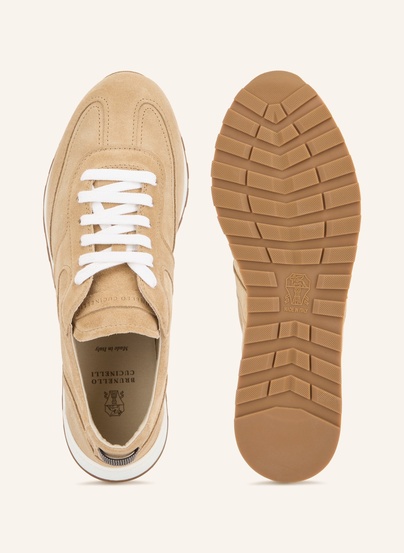 BRUNELLO CUCINELLI Sneaker mit Schmuckperlen: HELLBRAUN / WEISS