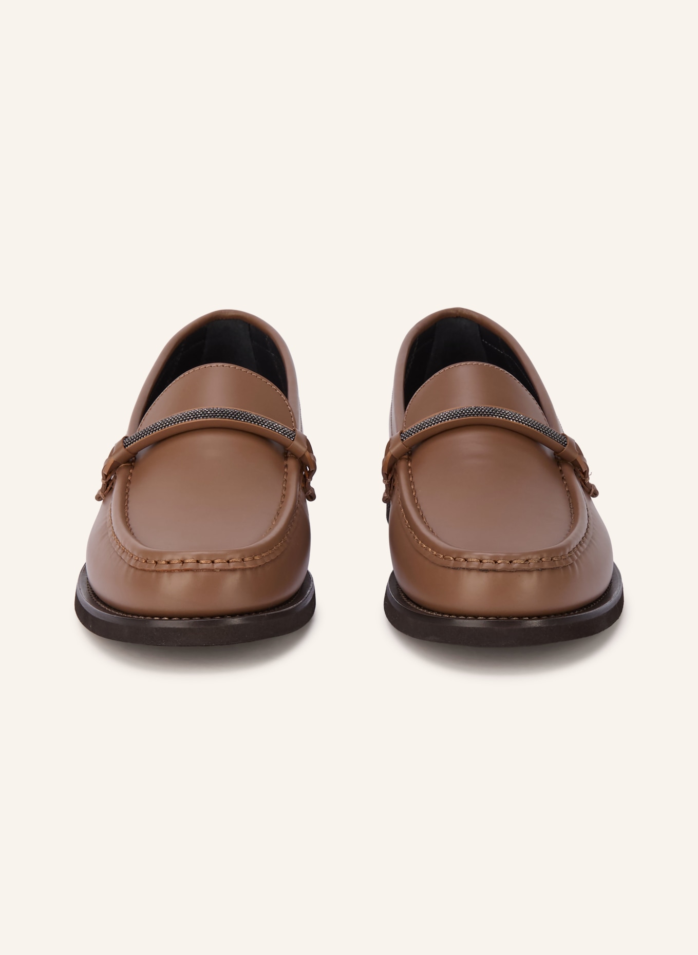 BRUNELLO CUCINELLI Loafer mit Schmuckperlen: BRAUN