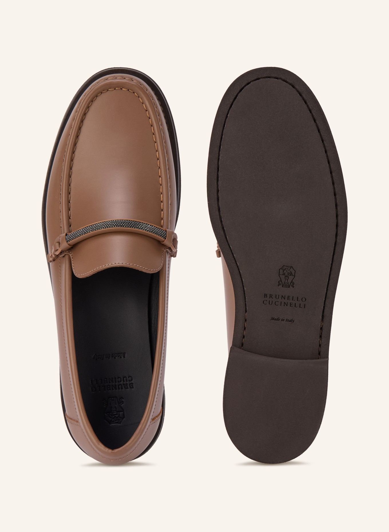 BRUNELLO CUCINELLI Loafer mit Schmuckperlen: BRAUN