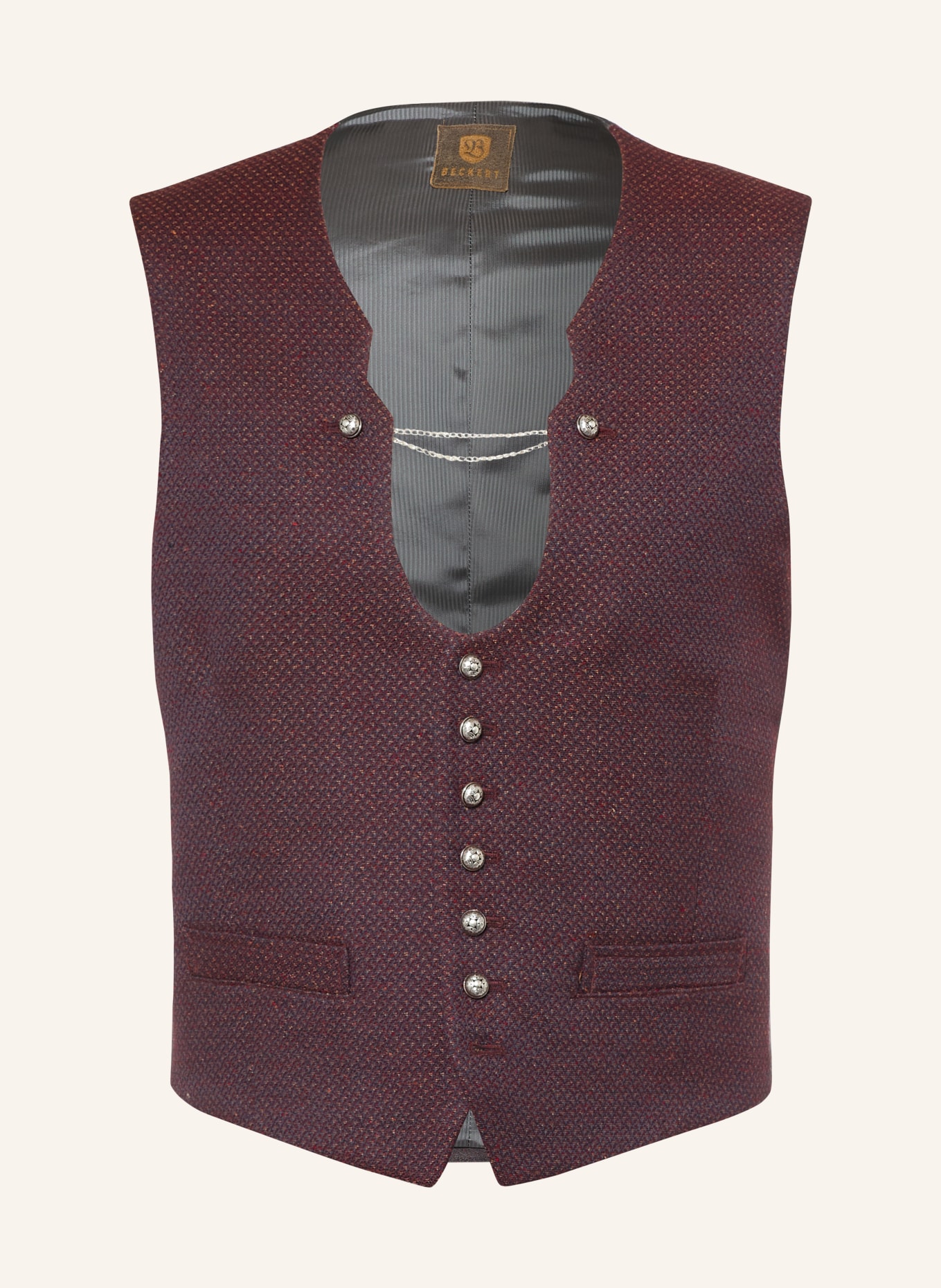 BECKERT FCB-CARMELO Traditional Vest, Regular Fit: DARK RED / CAMEL / DARK GRAY