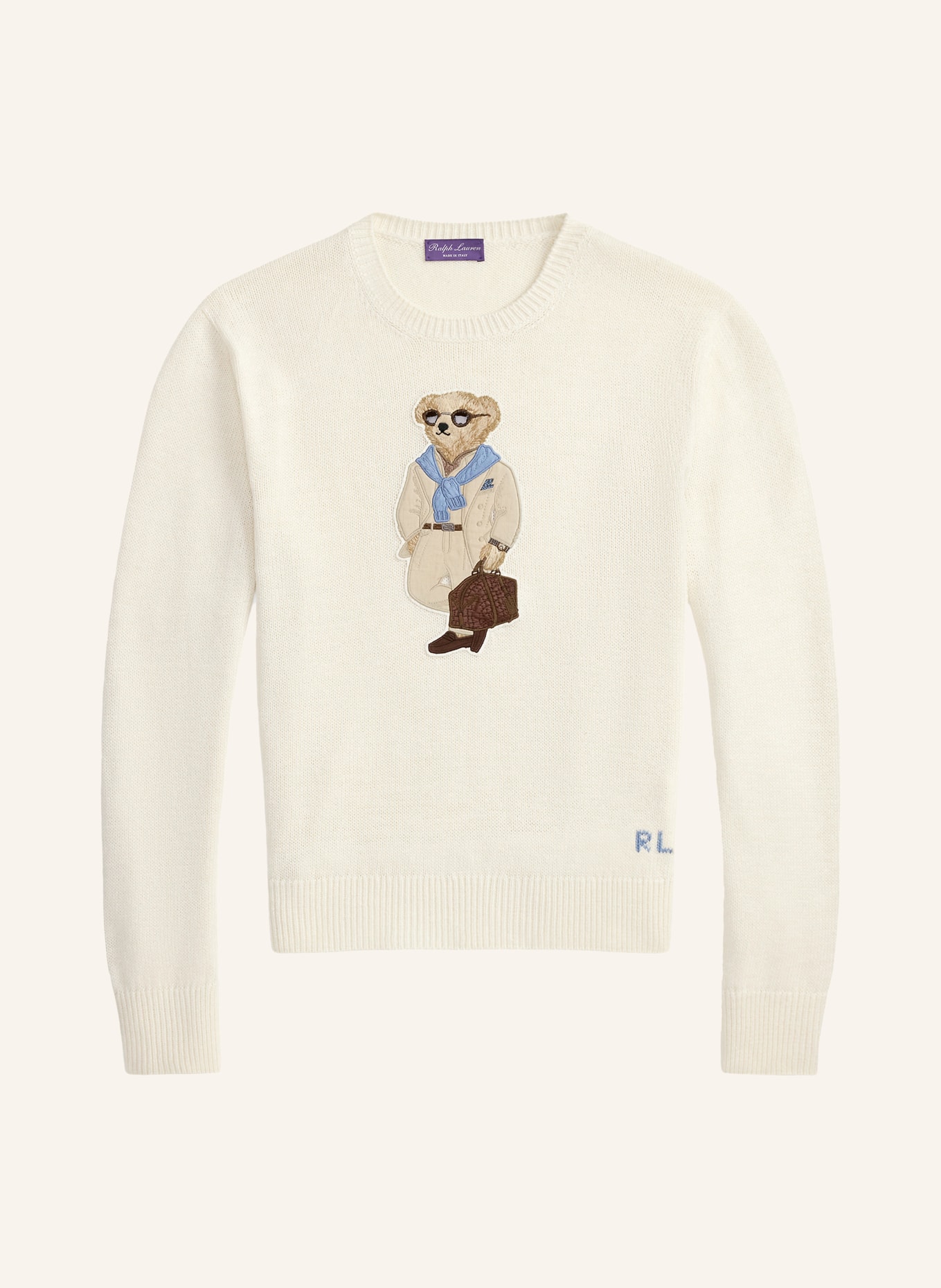 RALPH LAUREN PURPLE LABEL Trui met zijde: WIT / LICHTBRUIN / BLAUW