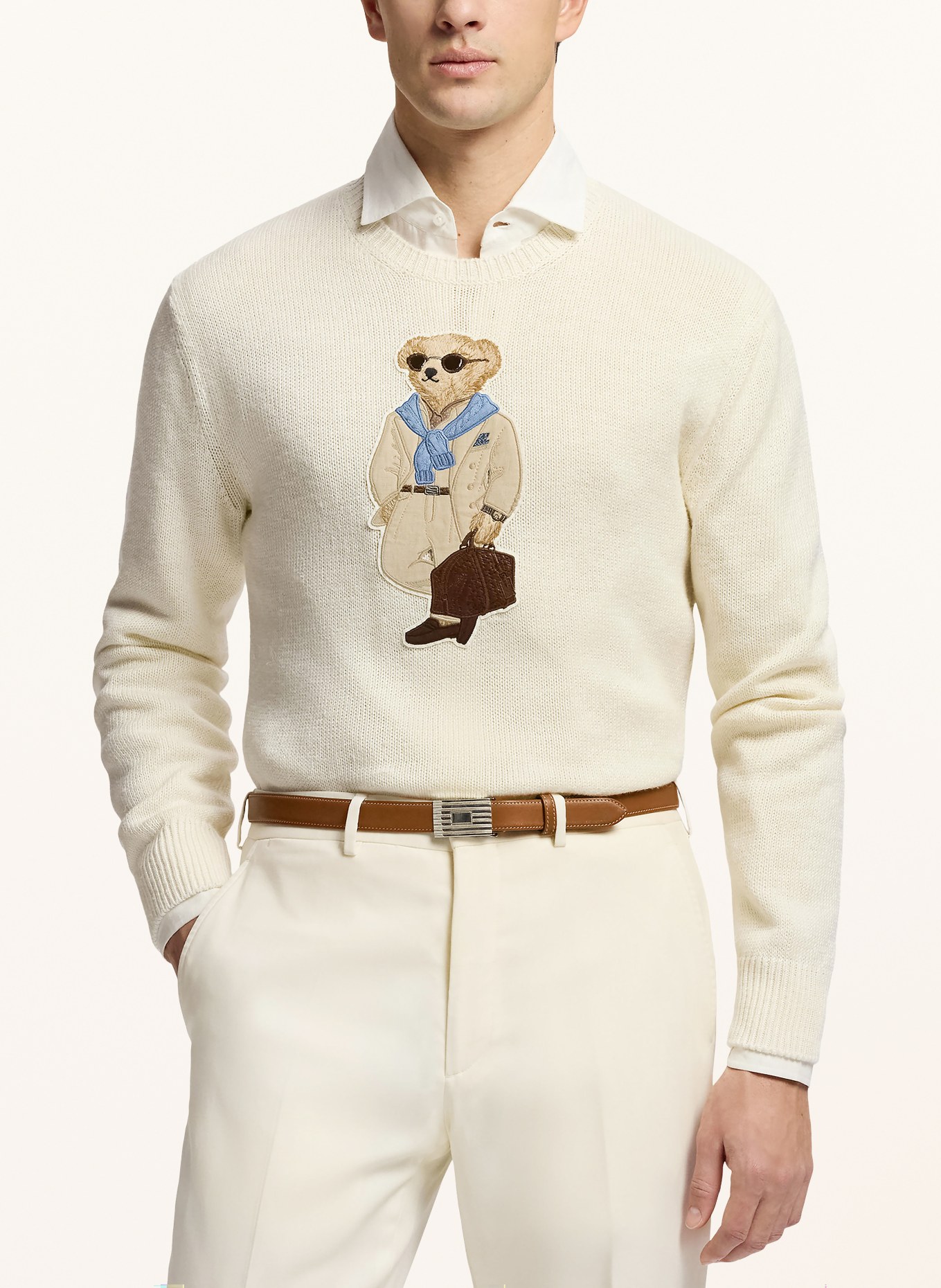 RALPH LAUREN PURPLE LABEL Trui met zijde: WIT / LICHTBRUIN / BLAUW