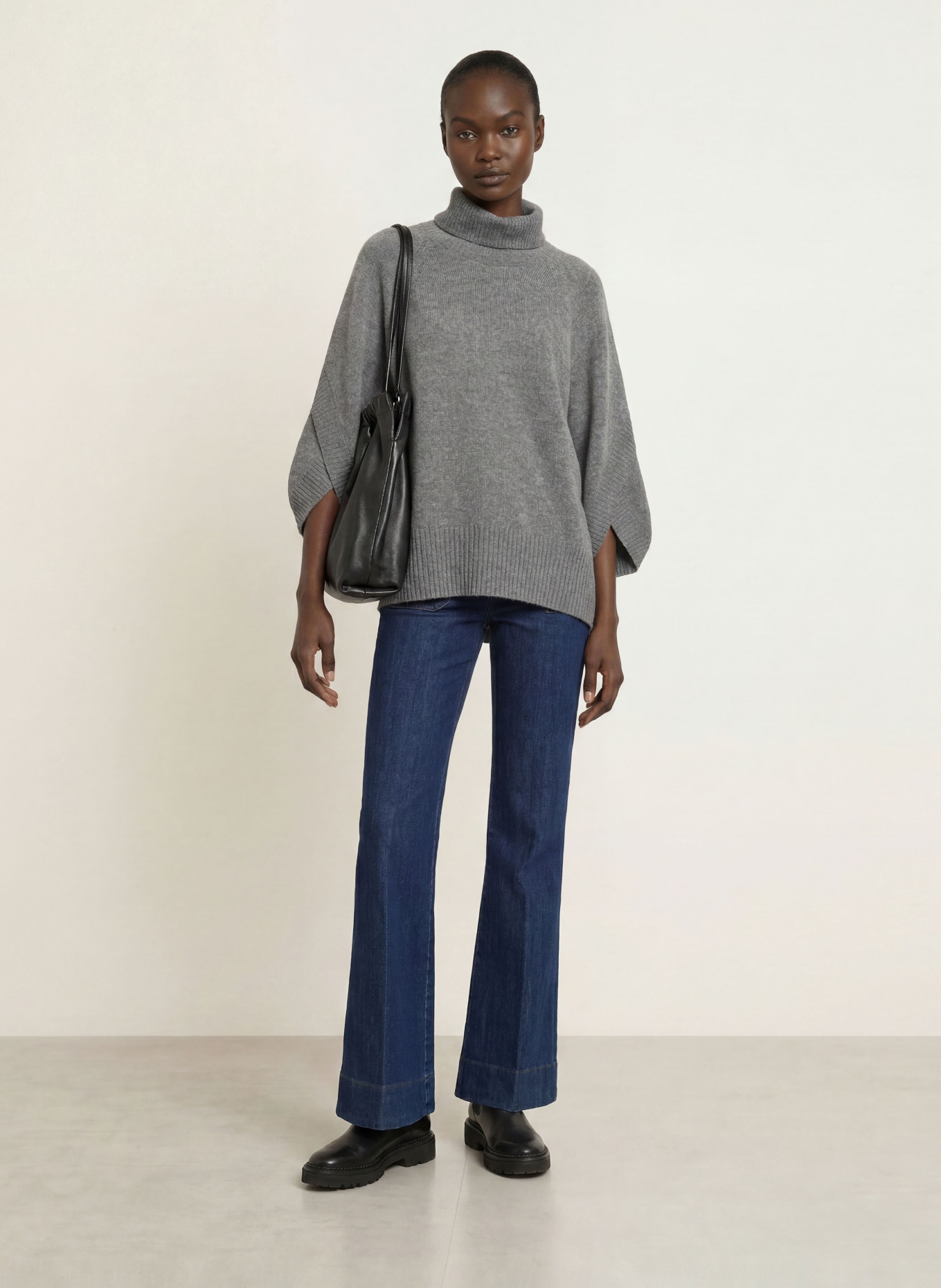 SEM PER LEI Cashmere turtleneck sweater: GRAY