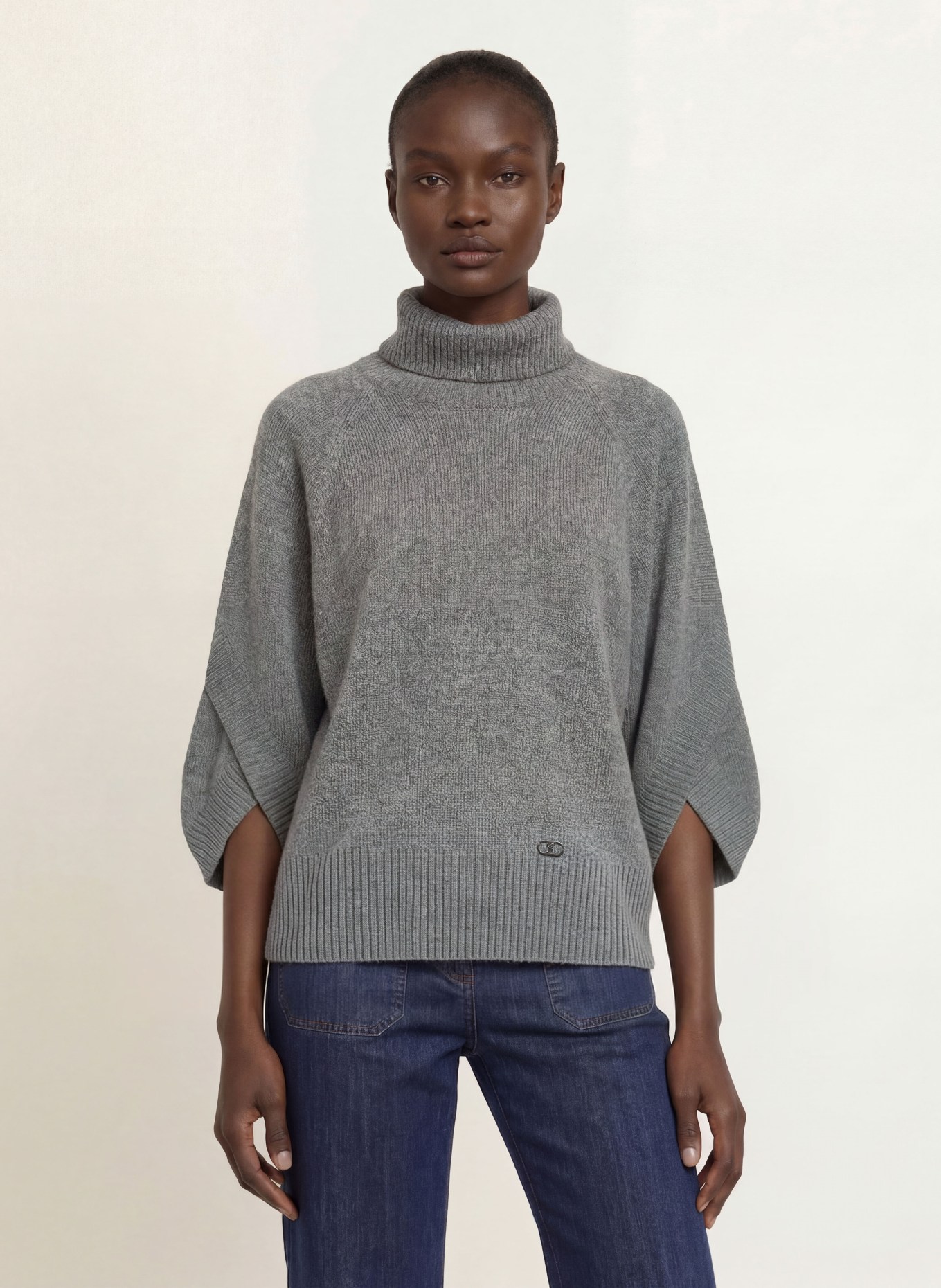 SEM PER LEI Cashmere turtleneck sweater: GRAY