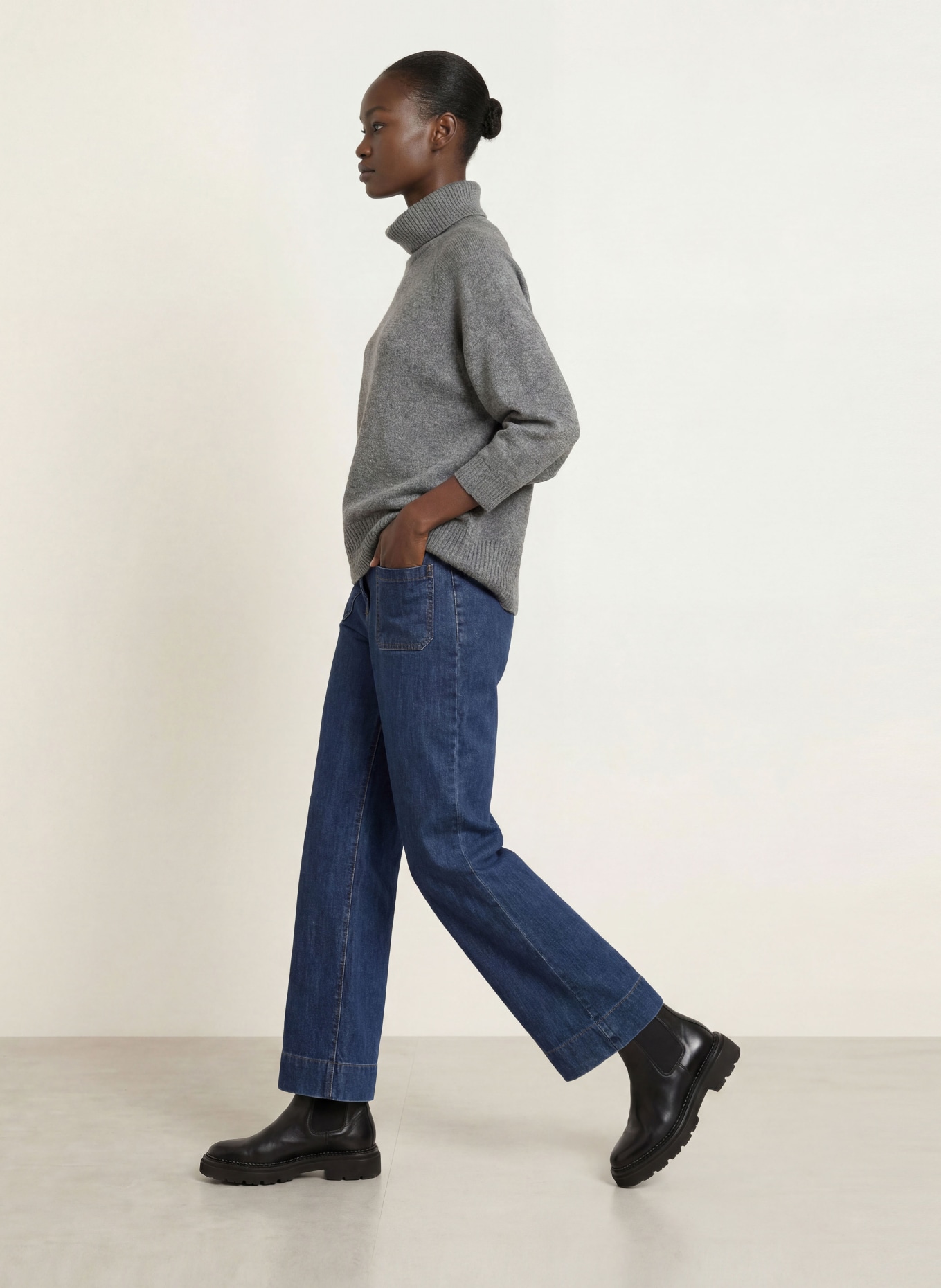 SEM PER LEI Cashmere turtleneck sweater: GRAY