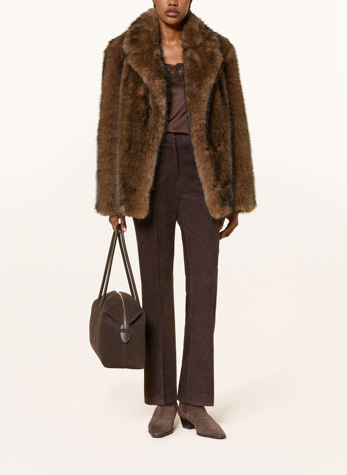 SEM PER LEI Faux fur jacket: BROWN