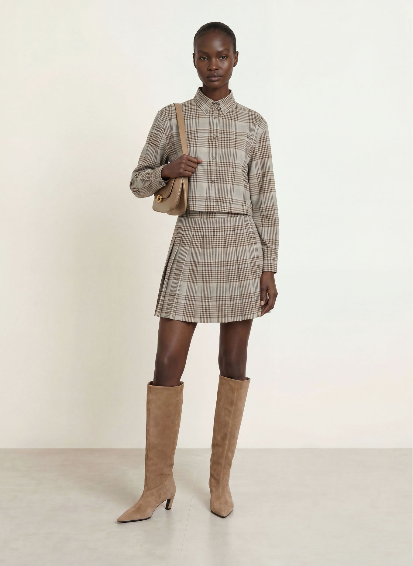 SEM PER LEI Hemdbluse: GRAU / DUNKELBRAUN / BEIGE