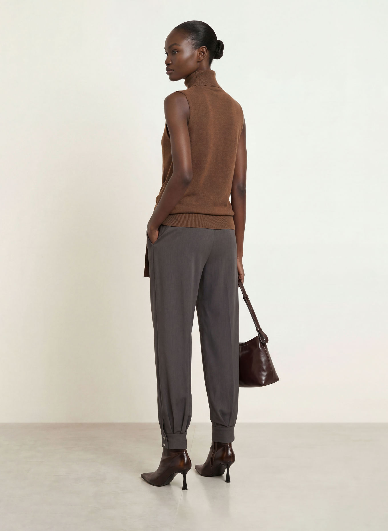 SEM PER LEI Haut en maille avec cachemire: MARRON FONCÉ