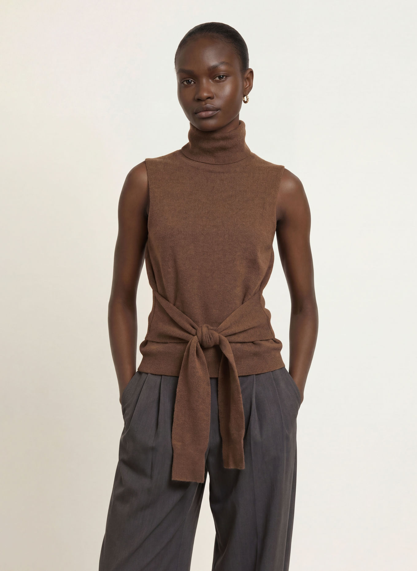 SEM PER LEI Haut en maille avec cachemire: MARRON FONCÉ