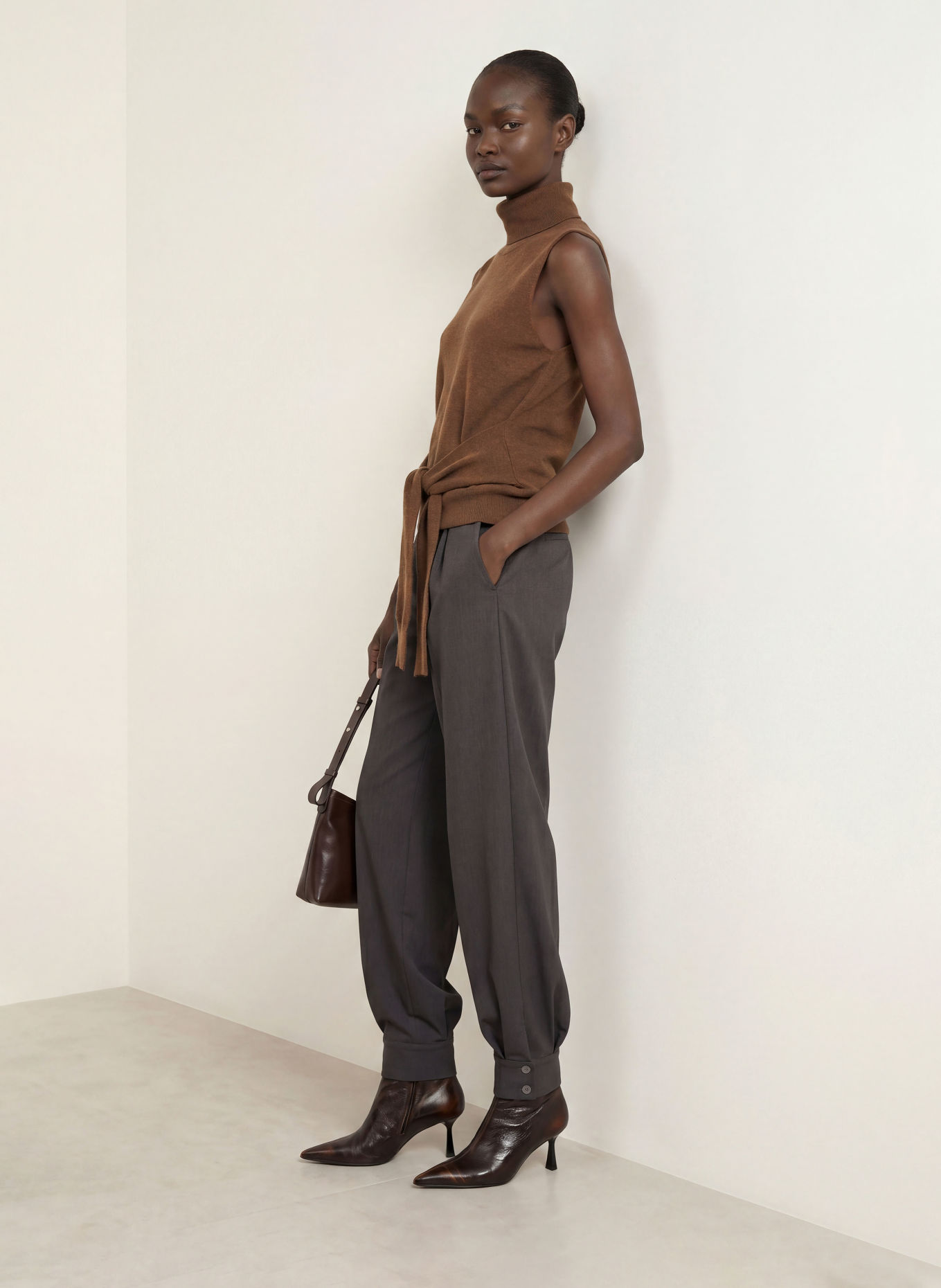 SEM PER LEI Haut en maille avec cachemire: MARRON FONCÉ