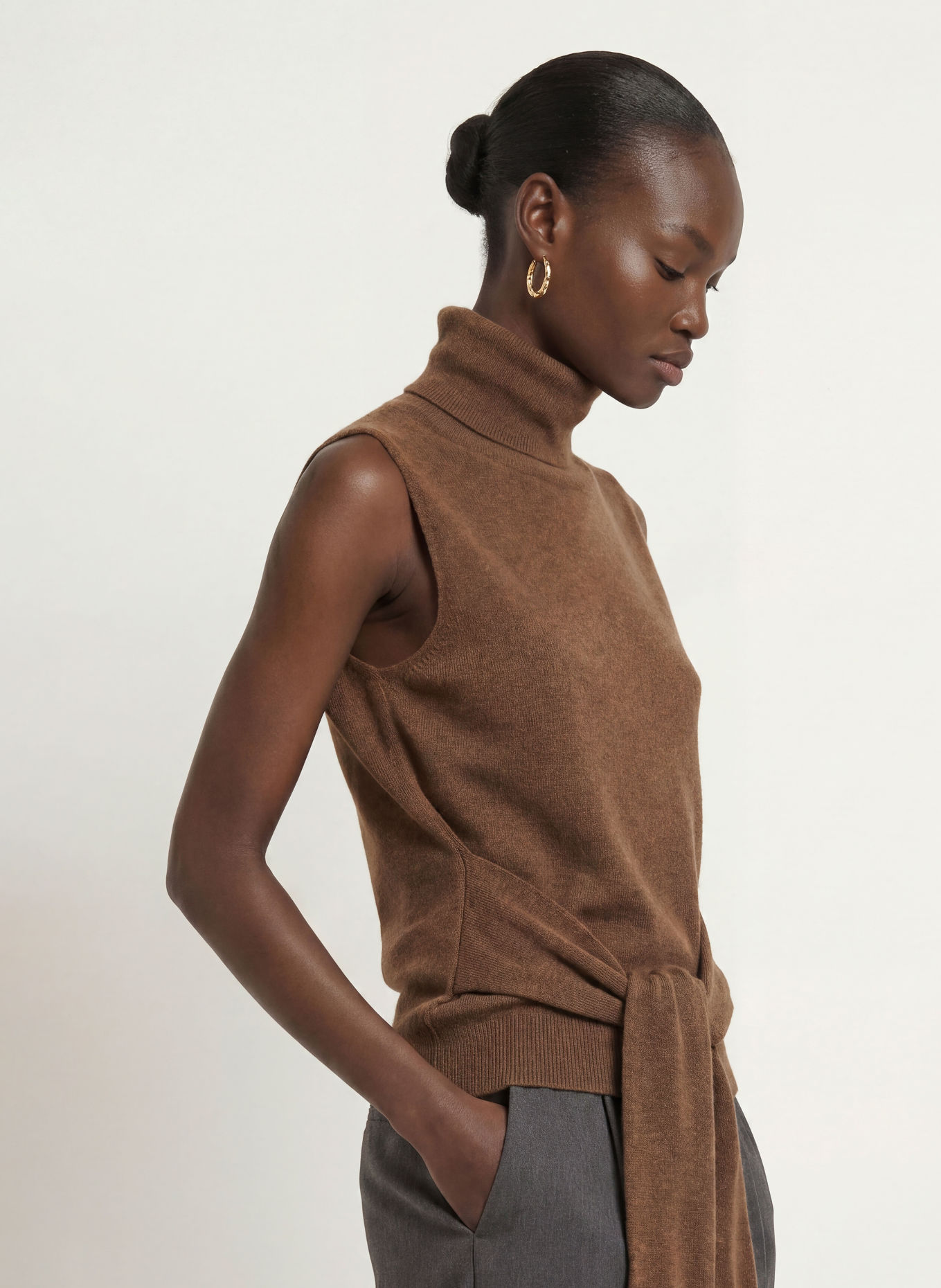SEM PER LEI Haut en maille avec cachemire: MARRON FONCÉ