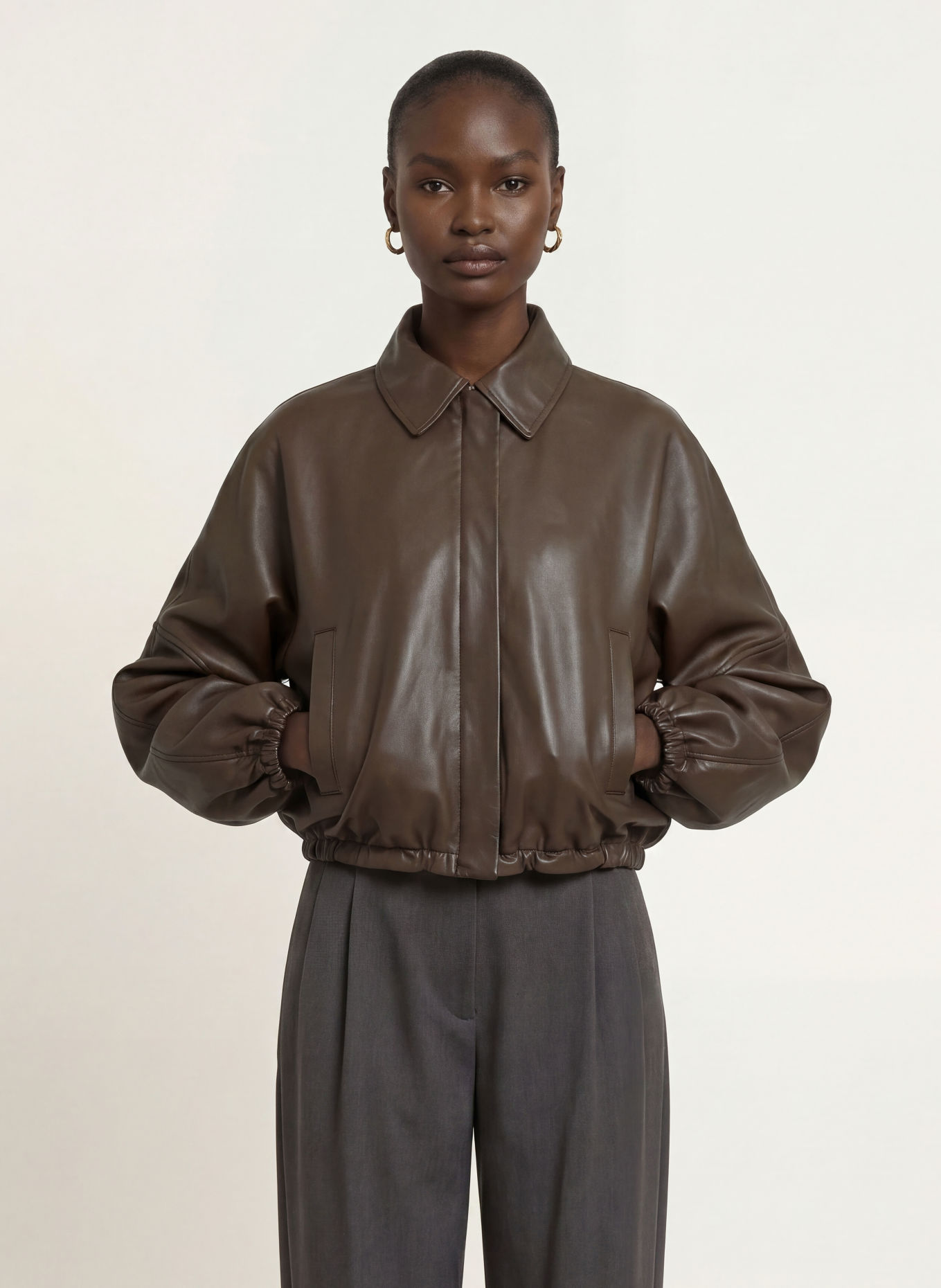 SEM PER LEI Leather jacket: DARK BROWN