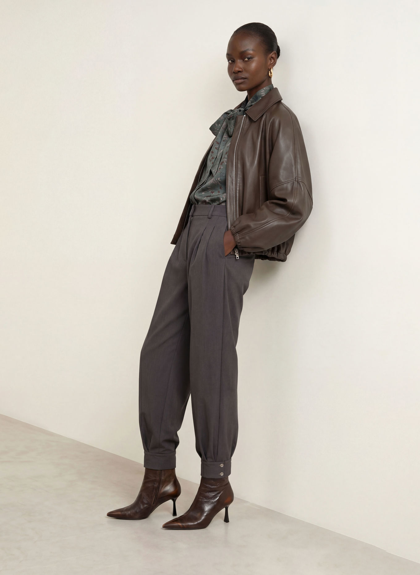 SEM PER LEI Leather jacket: DARK BROWN