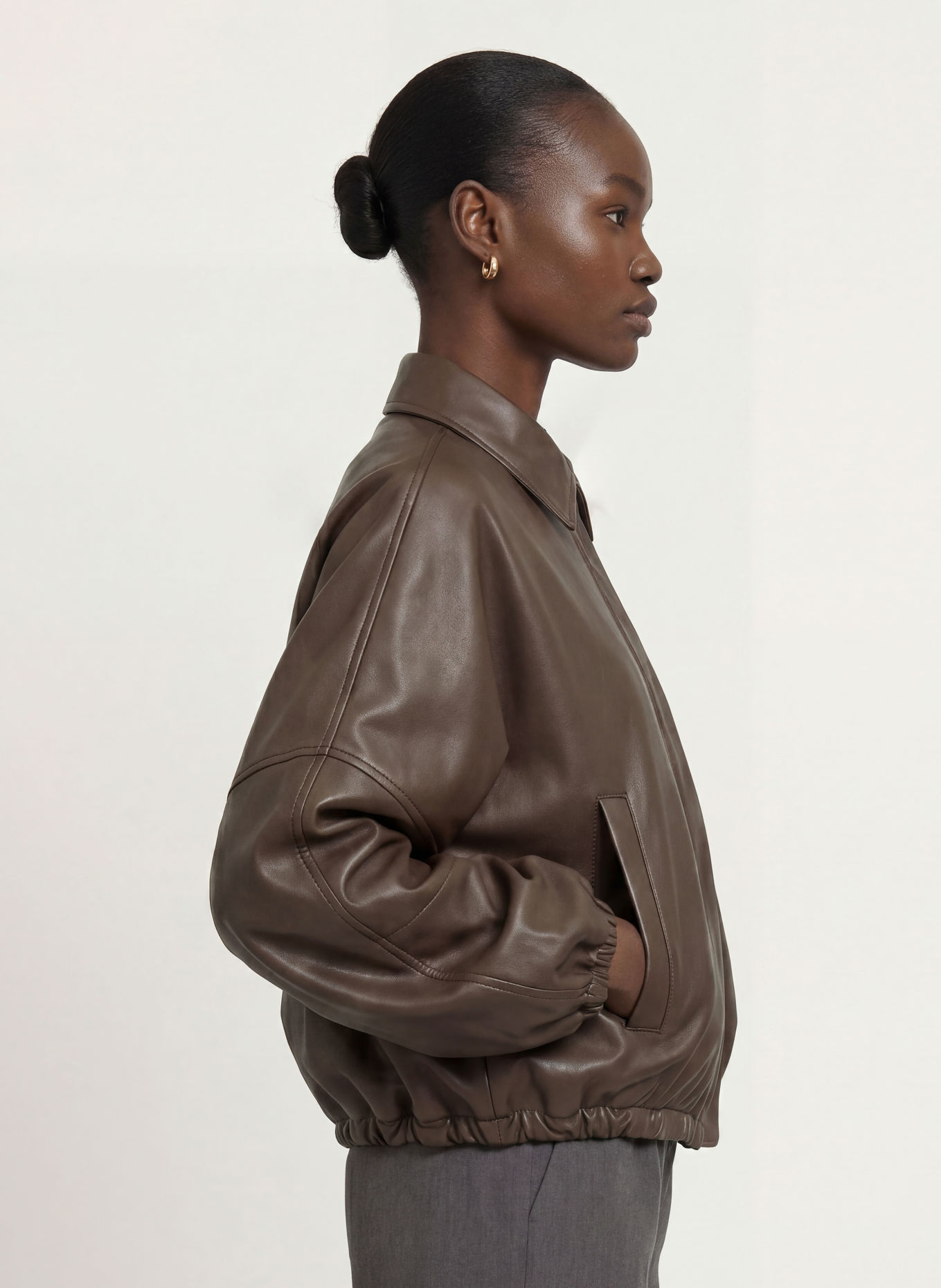SEM PER LEI Leather jacket: DARK BROWN