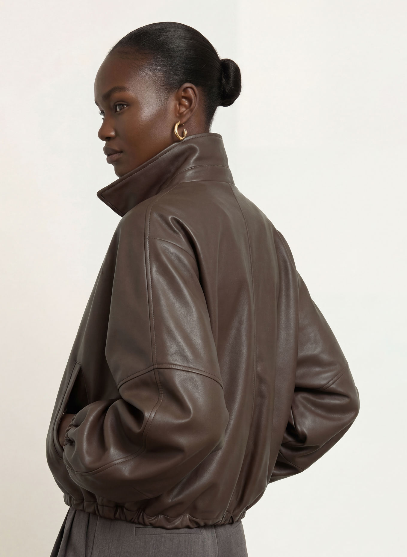 SEM PER LEI Leather jacket: DARK BROWN