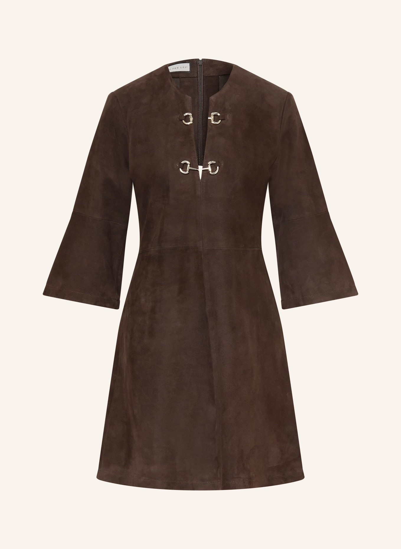 SEM PER LEI Lederkleid mit 3/4-Arm: DUNKELBRAUN
