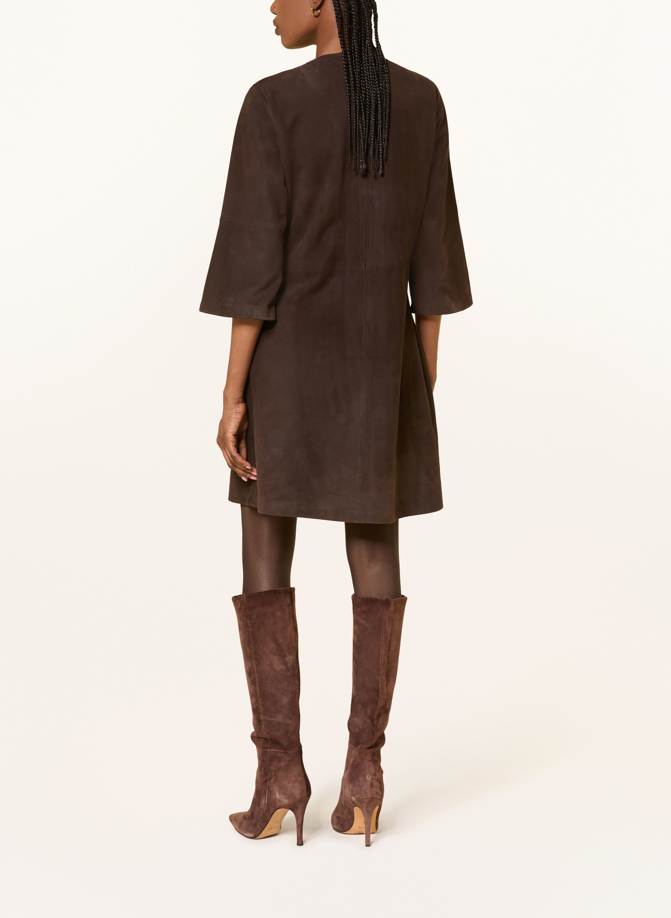 SEM PER LEI Lederkleid mit 3/4-Arm: DUNKELBRAUN