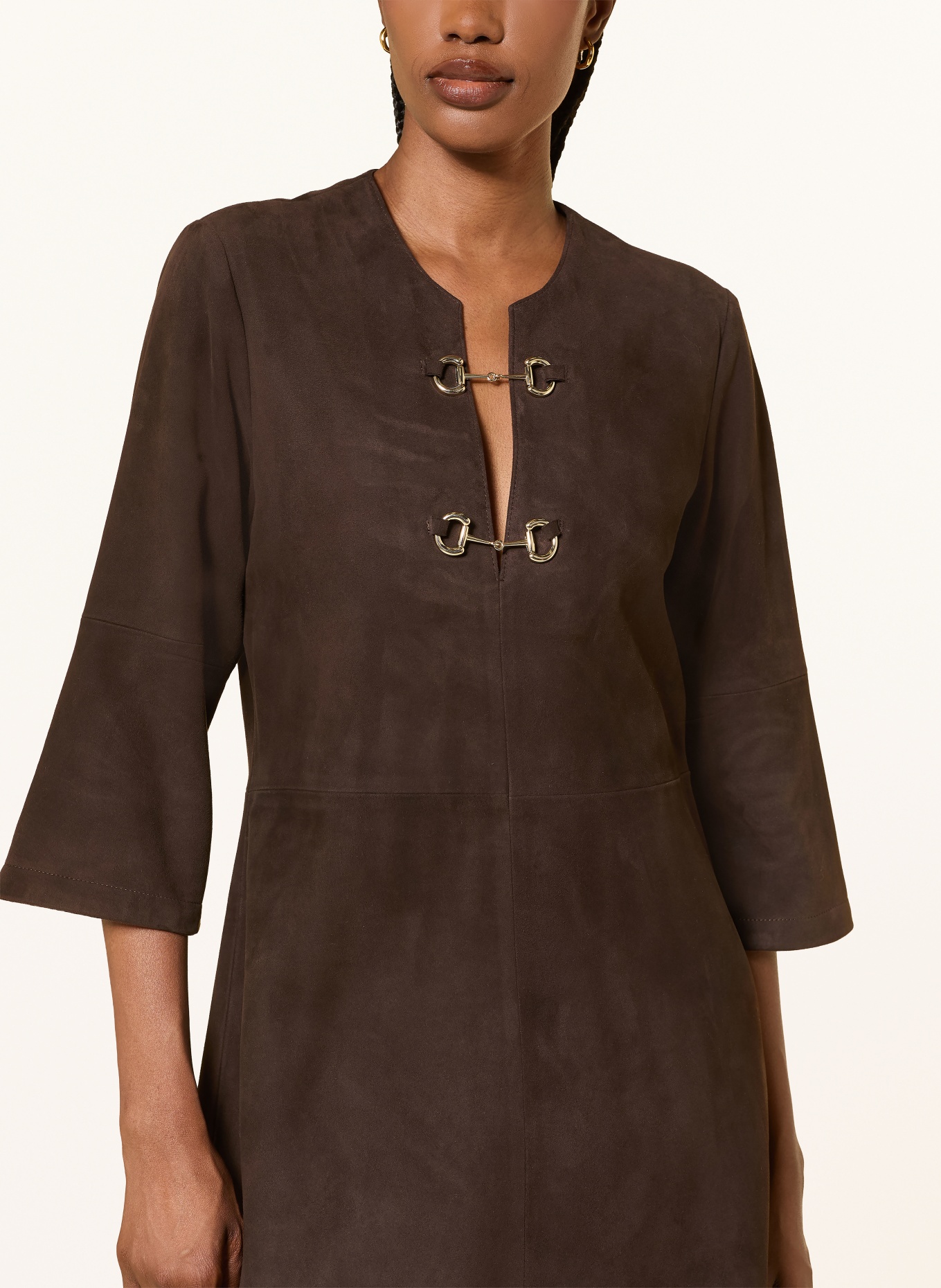 SEM PER LEI Lederkleid mit 3/4-Arm: DUNKELBRAUN