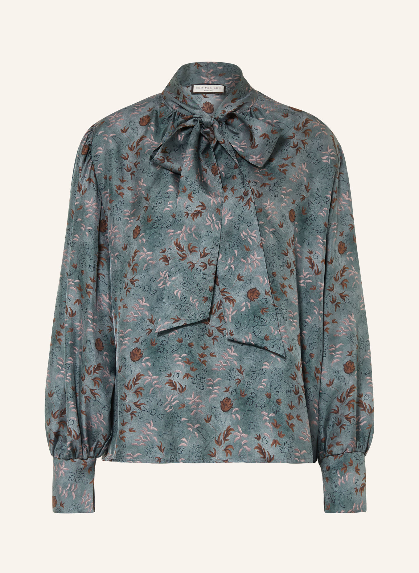 SEM PER LEI Seidenbluse mit Schluppe: GRAU / DUNKELBRAUN / TAUPE