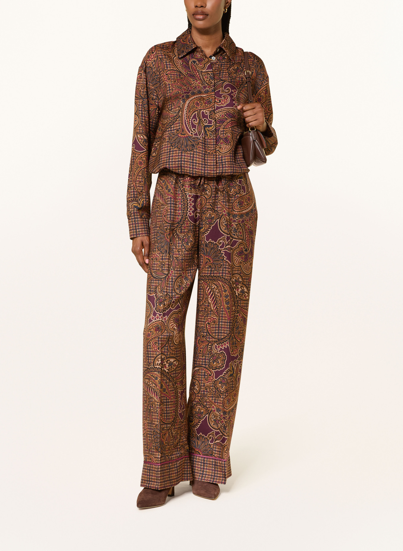 SEM PER LEI Marlenehose aus Seide: COGNAC / DUNKELLILA / SCHWARZ